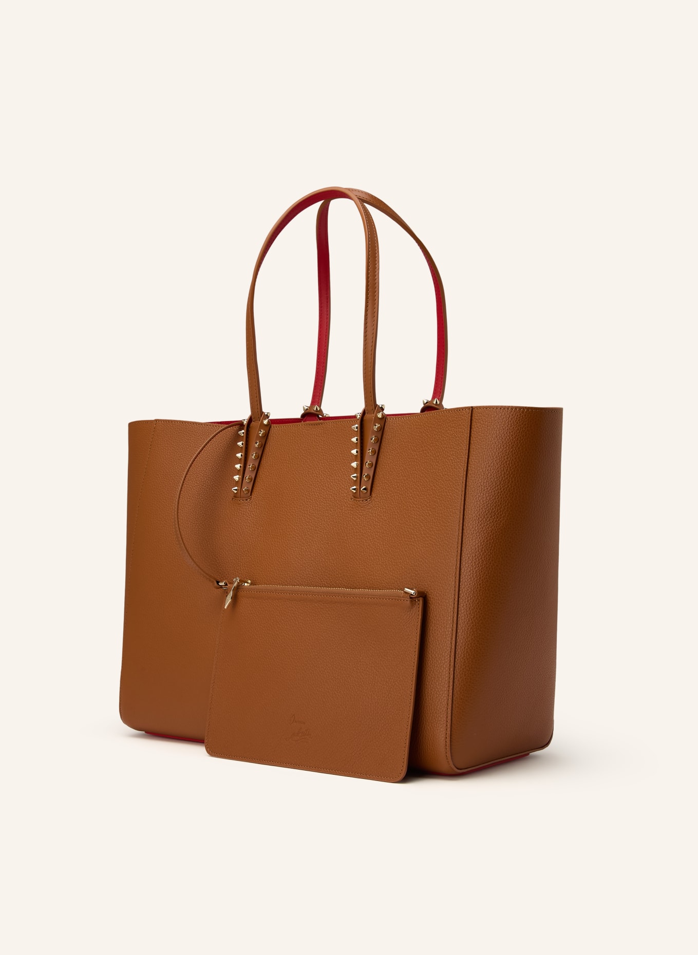 Christian Louboutin Shopper CABATA LARGE mit Pouch und Nieten: COGNAC / ROT