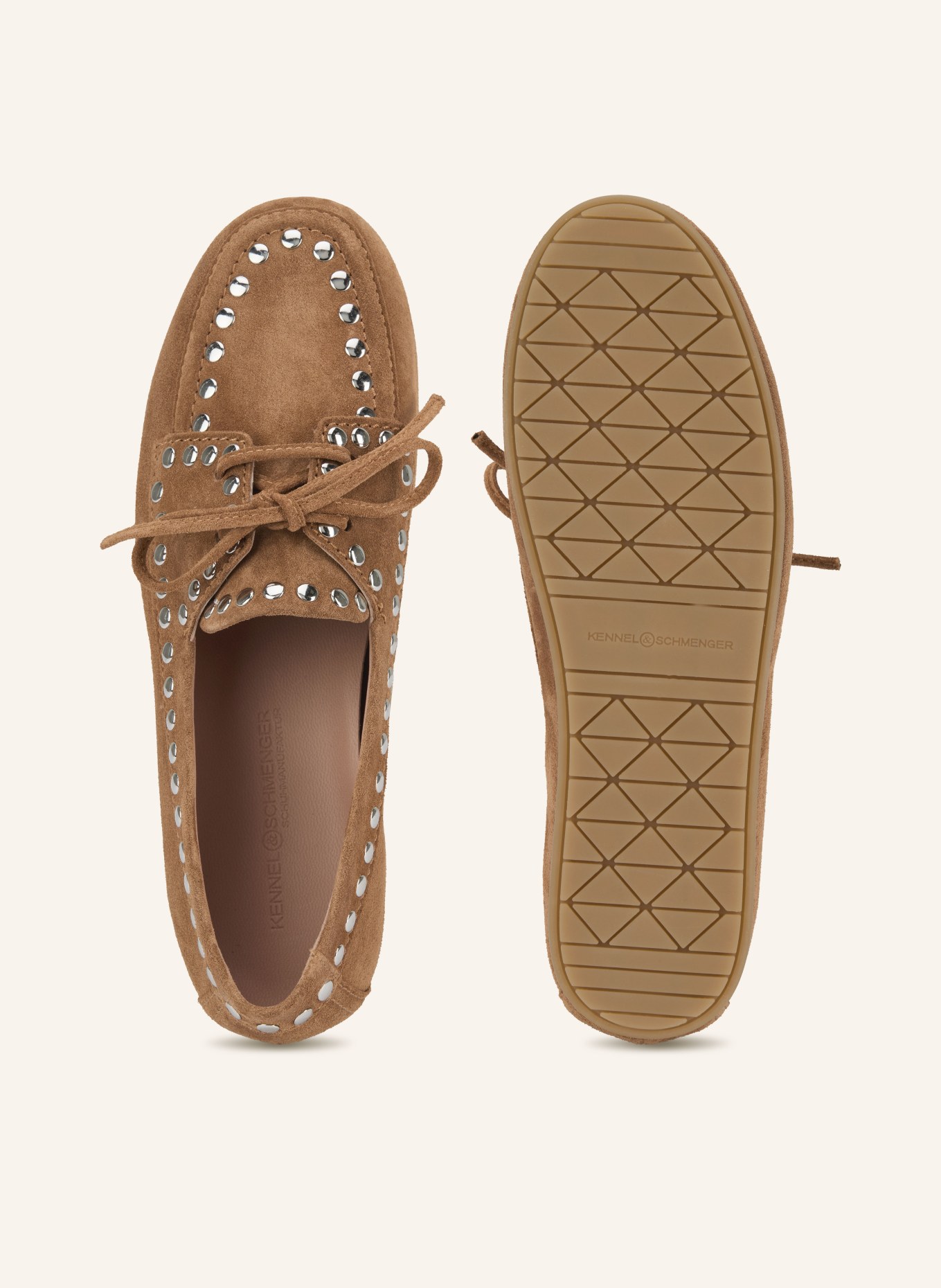 KENNEL & SCHMENGER Mokasyny DROP z nitami: BRĄZOWY / SREBRNY