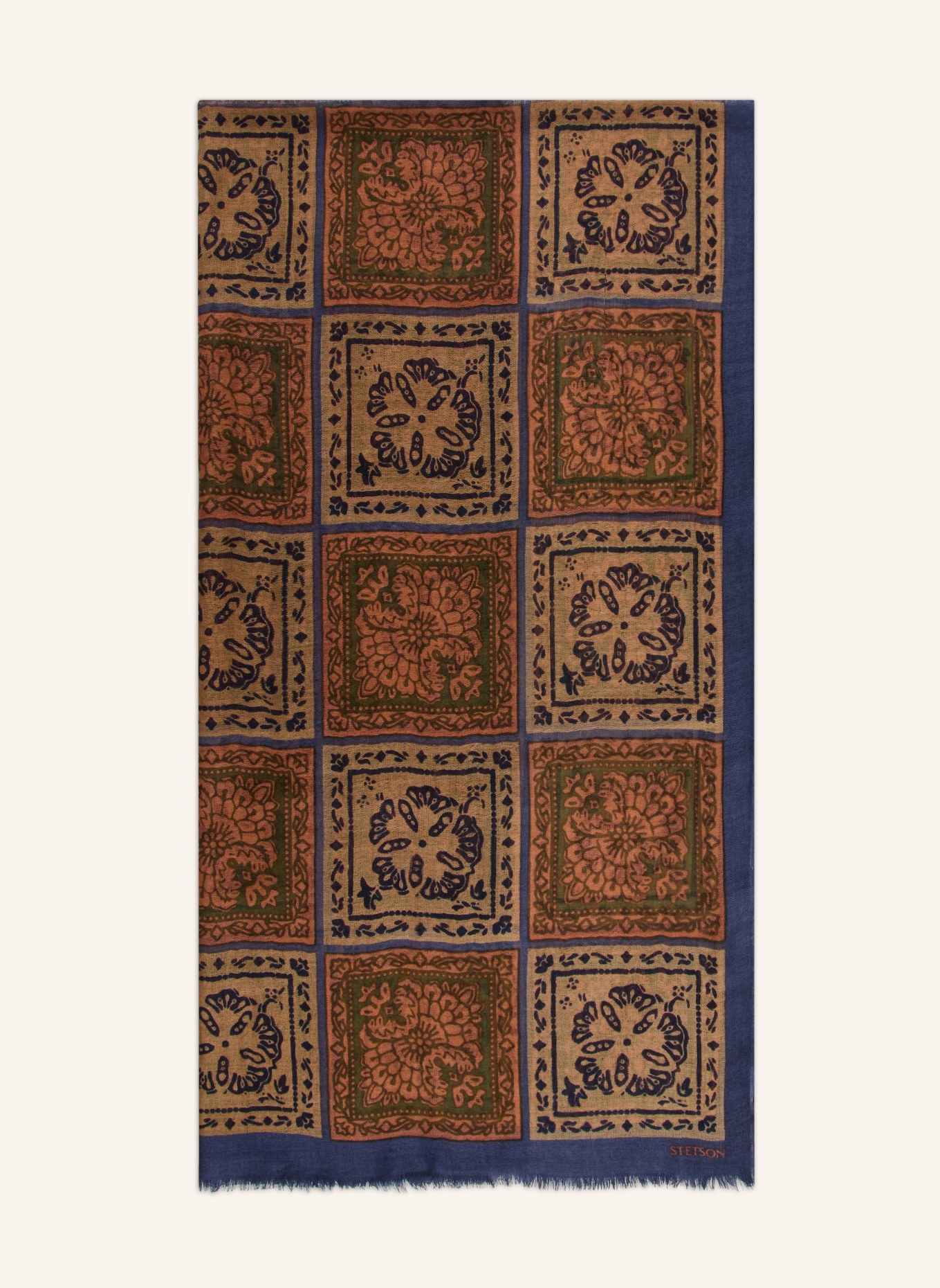 STETSON Šála SUMMER TILES: BÉŽOVÁ / HNĚDÁ / MODRÁ