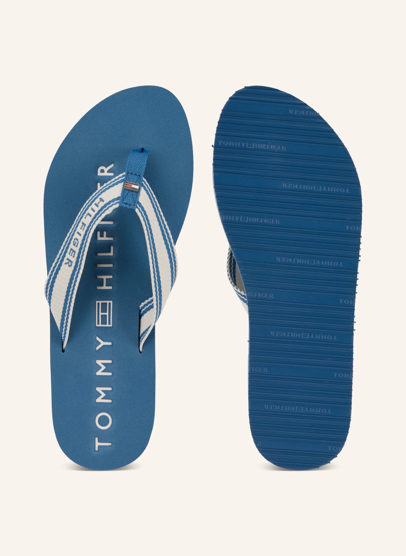 TOMMY HILFIGER Zehentrenner: BLAU / WEISS