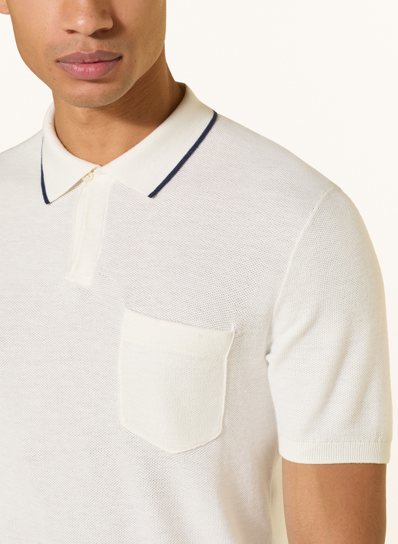 RLX RALPH LAUREN Funktions-Poloshirt: ECRU / DUNKELBLAU