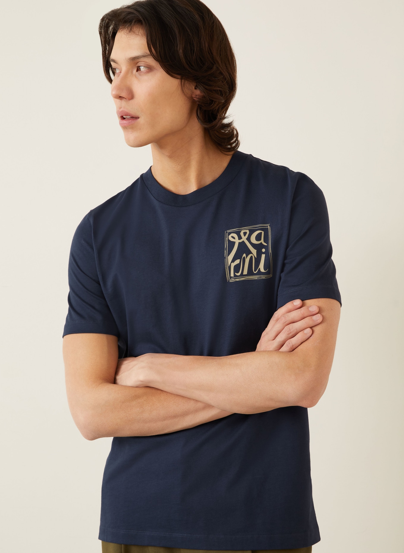 MARNI T-Shirt: DUNKELBLAU / BEIGE