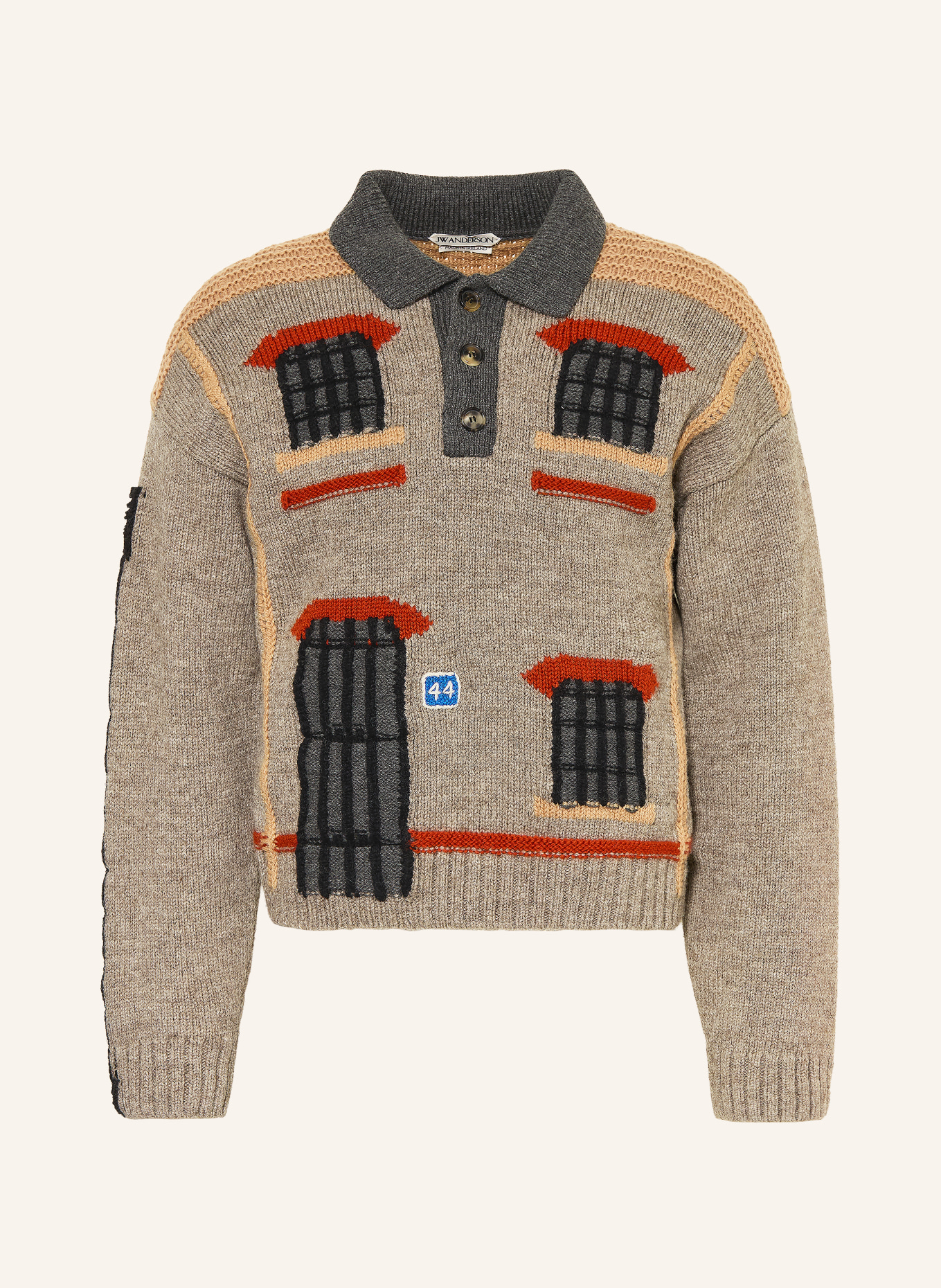 JW ANDERSON Pullover: BEIGE / GRAU / DUNKELORANGE