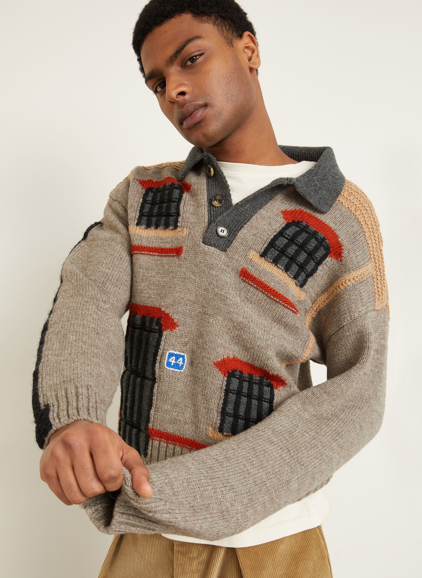 JW ANDERSON Pullover: BEIGE / GRAU / DUNKELORANGE