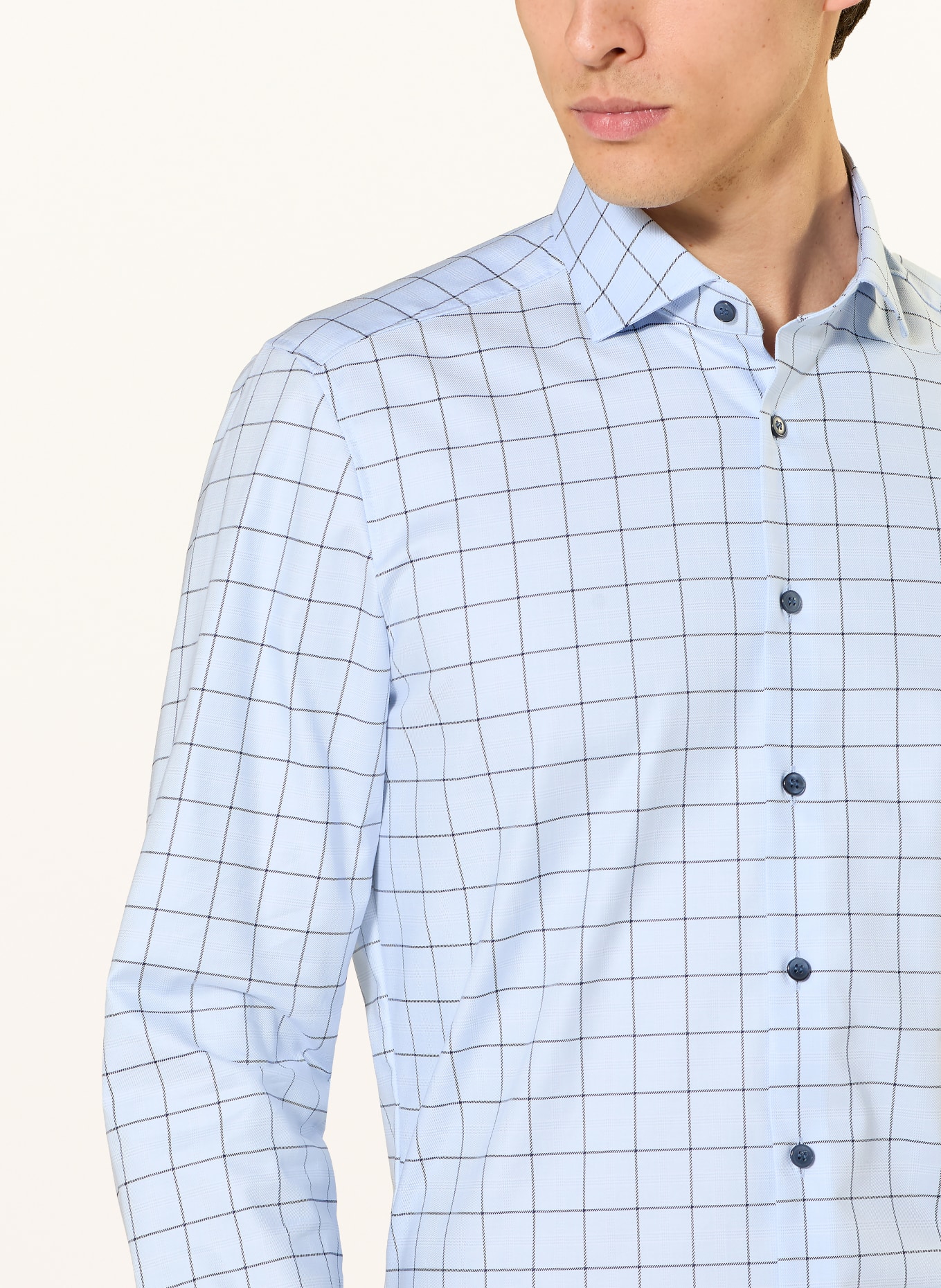 OLYMP Košile Level Five body fit: TMAVĚ MODRÁ / TMAVĚ ŠEDÁ