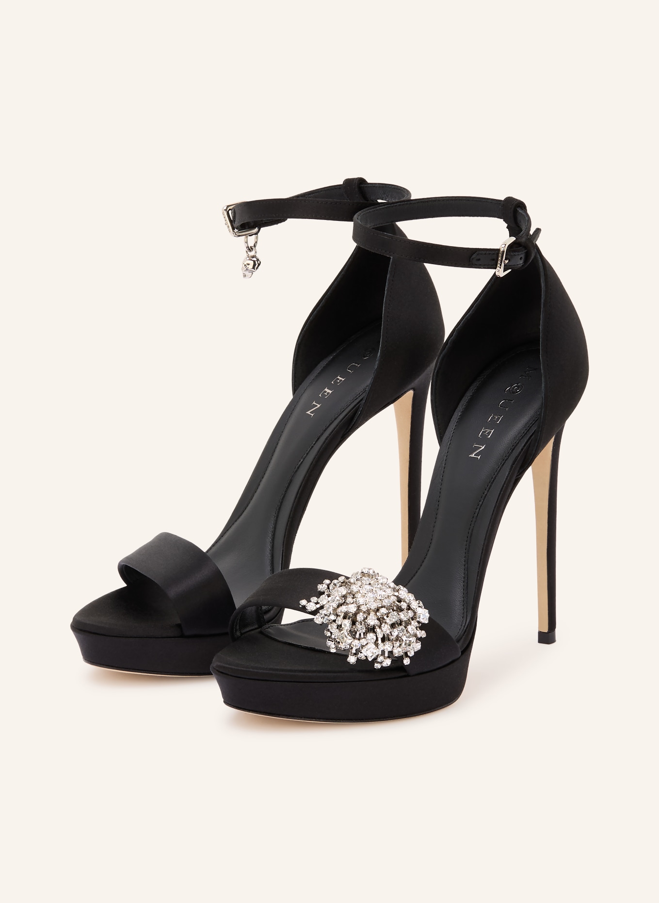 McQUEEN Plateau-Sandaletten mit Schmucksteinen: SCHWARZ / SILBER