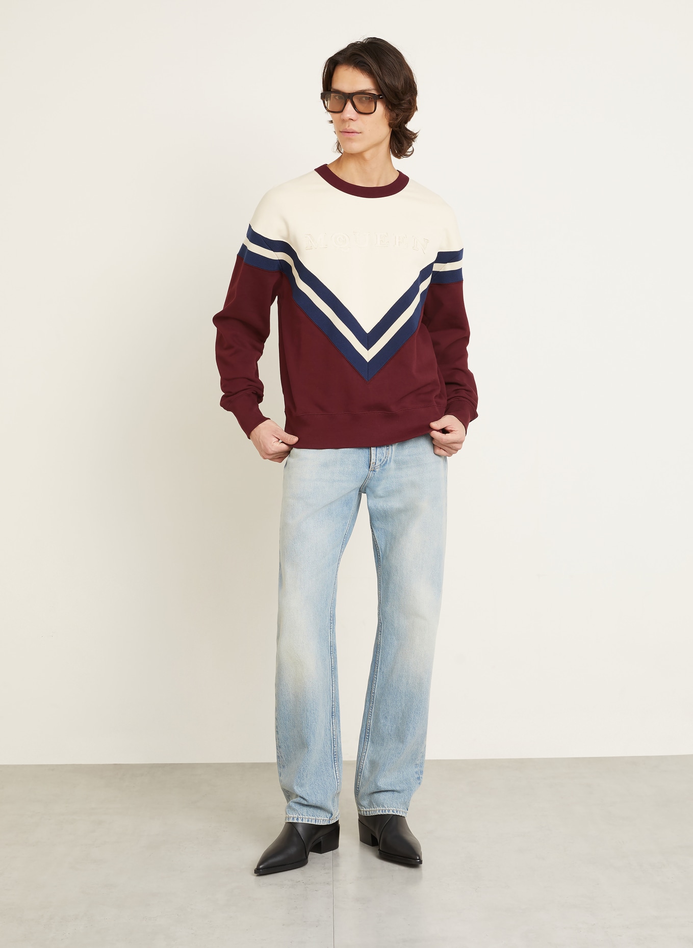 McQUEEN Sweatshirt: DUNKELROT / BEIGE / DUNKELBLAU