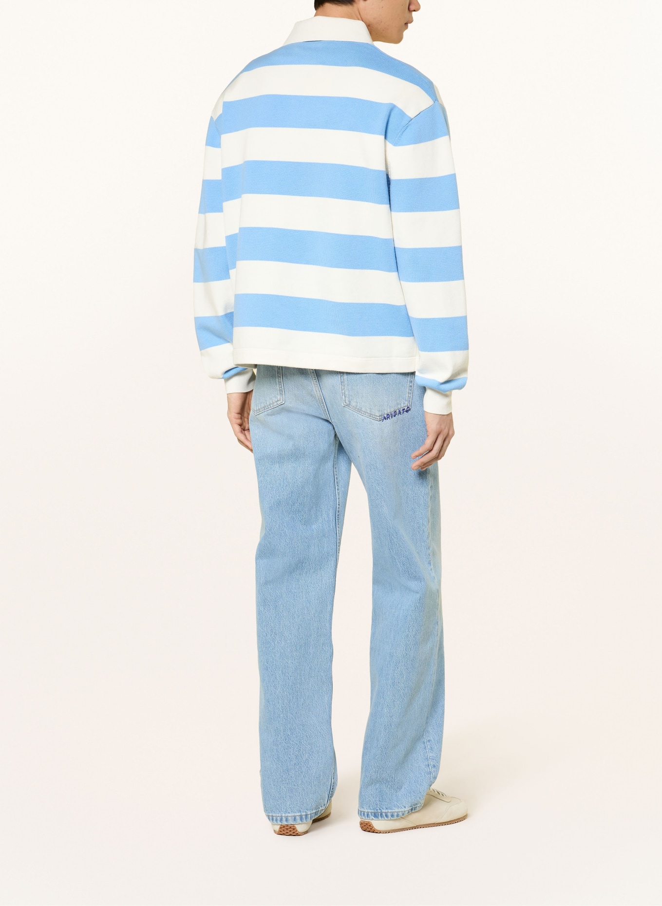 AXEL ARIGATO Strick-Rugbyshirt REY mit Merinowolle: HELLBLAU / WEISS
