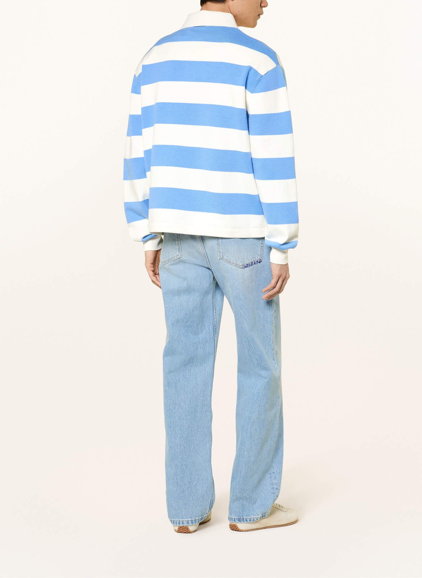 AXEL ARIGATO REY knitted rugby shirt with merino wool: LIGHT BLUE / WHITE