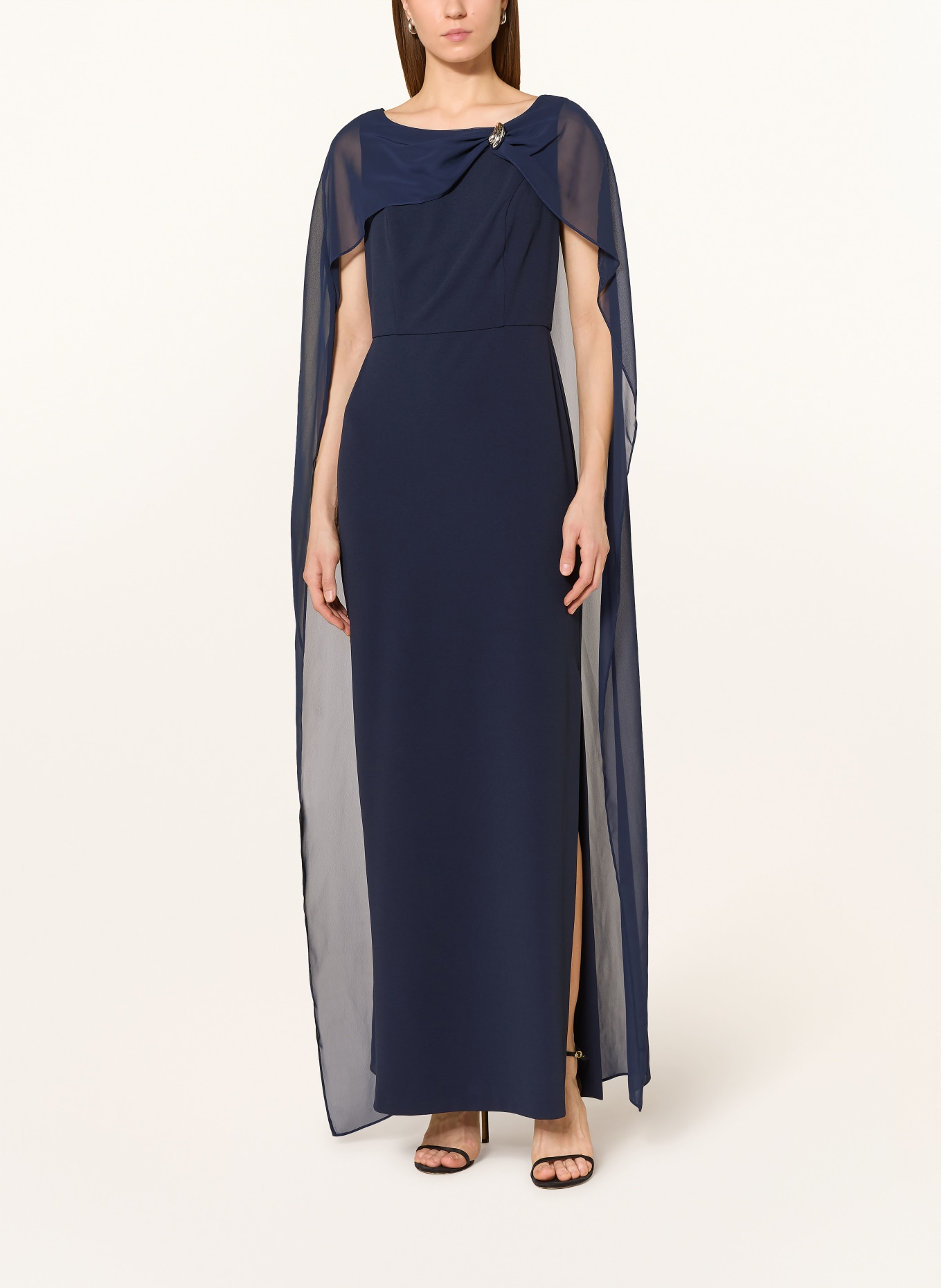 SWING Evening dress in a mix of materials: DARK BLUE