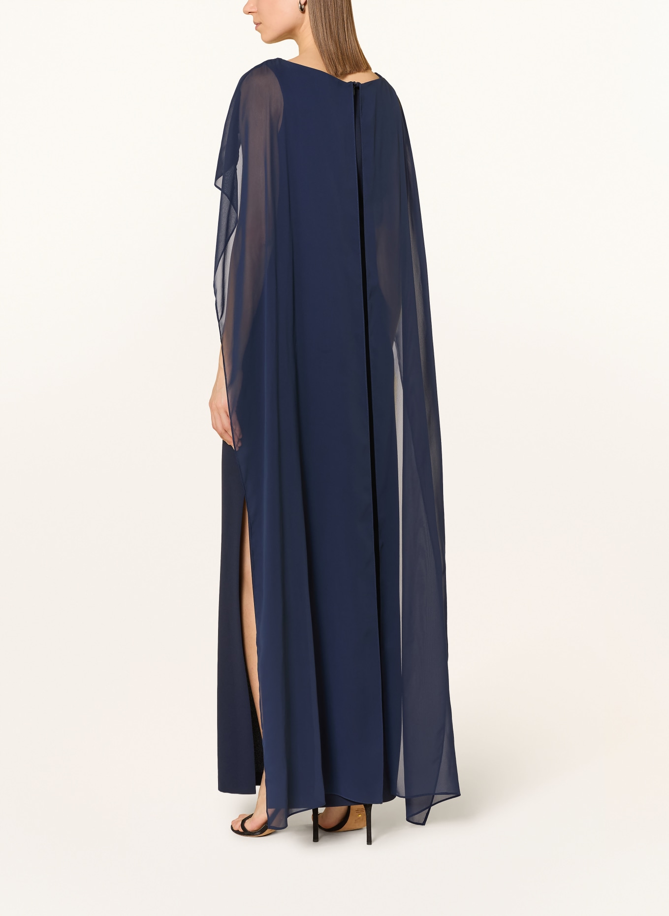 SWING Evening dress in a mix of materials: DARK BLUE
