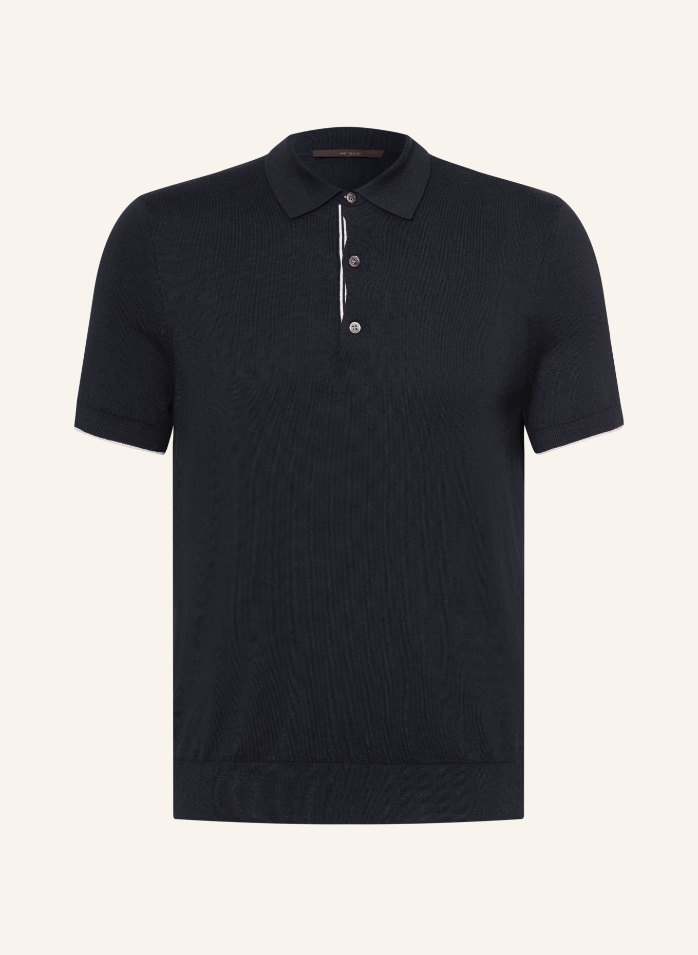 windsor. Strick-Poloshirt CASHMILO: DUNKELBLAU / WEISS