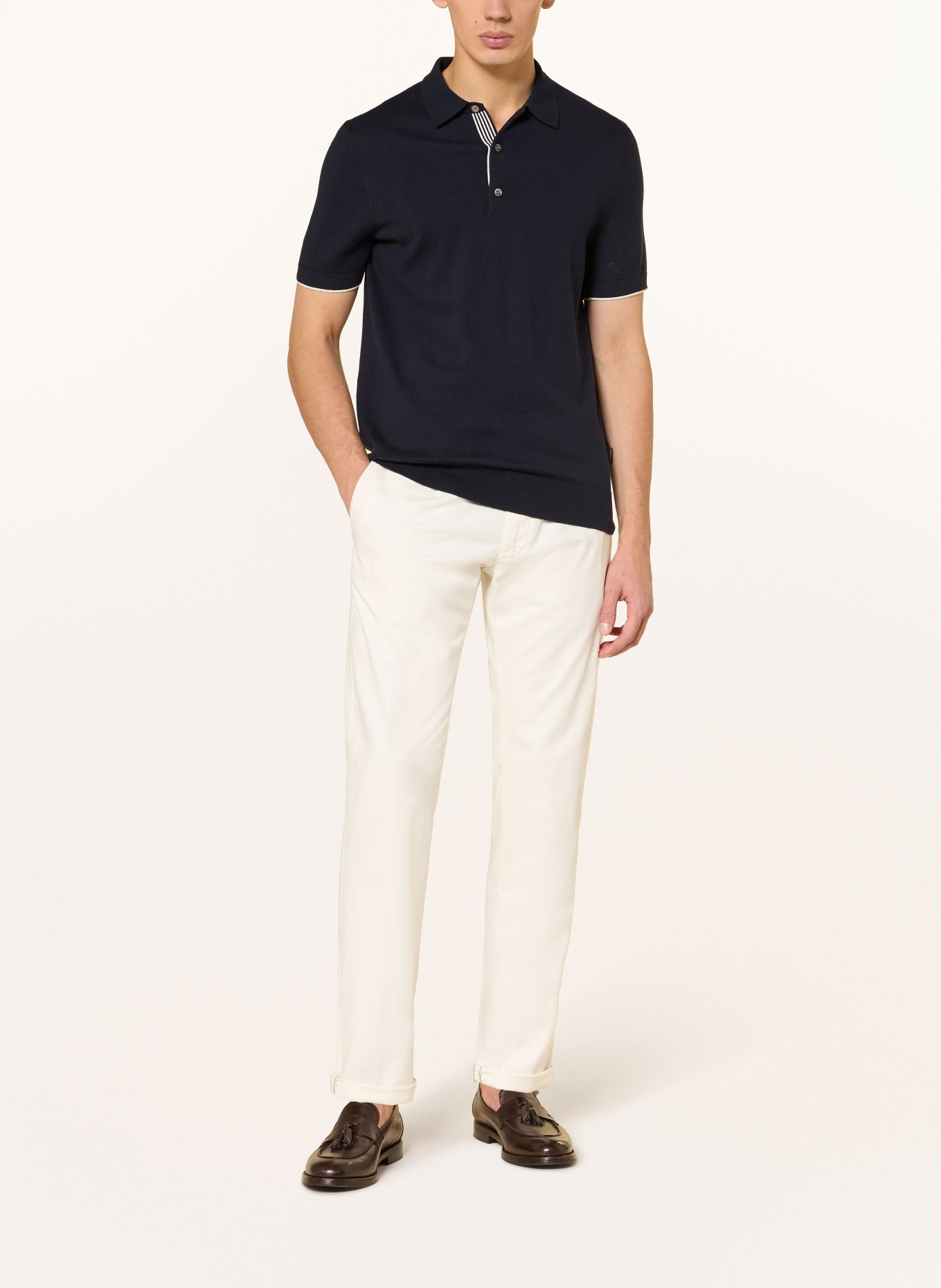 windsor. Strick-Poloshirt CASHMILO: DUNKELBLAU / WEISS