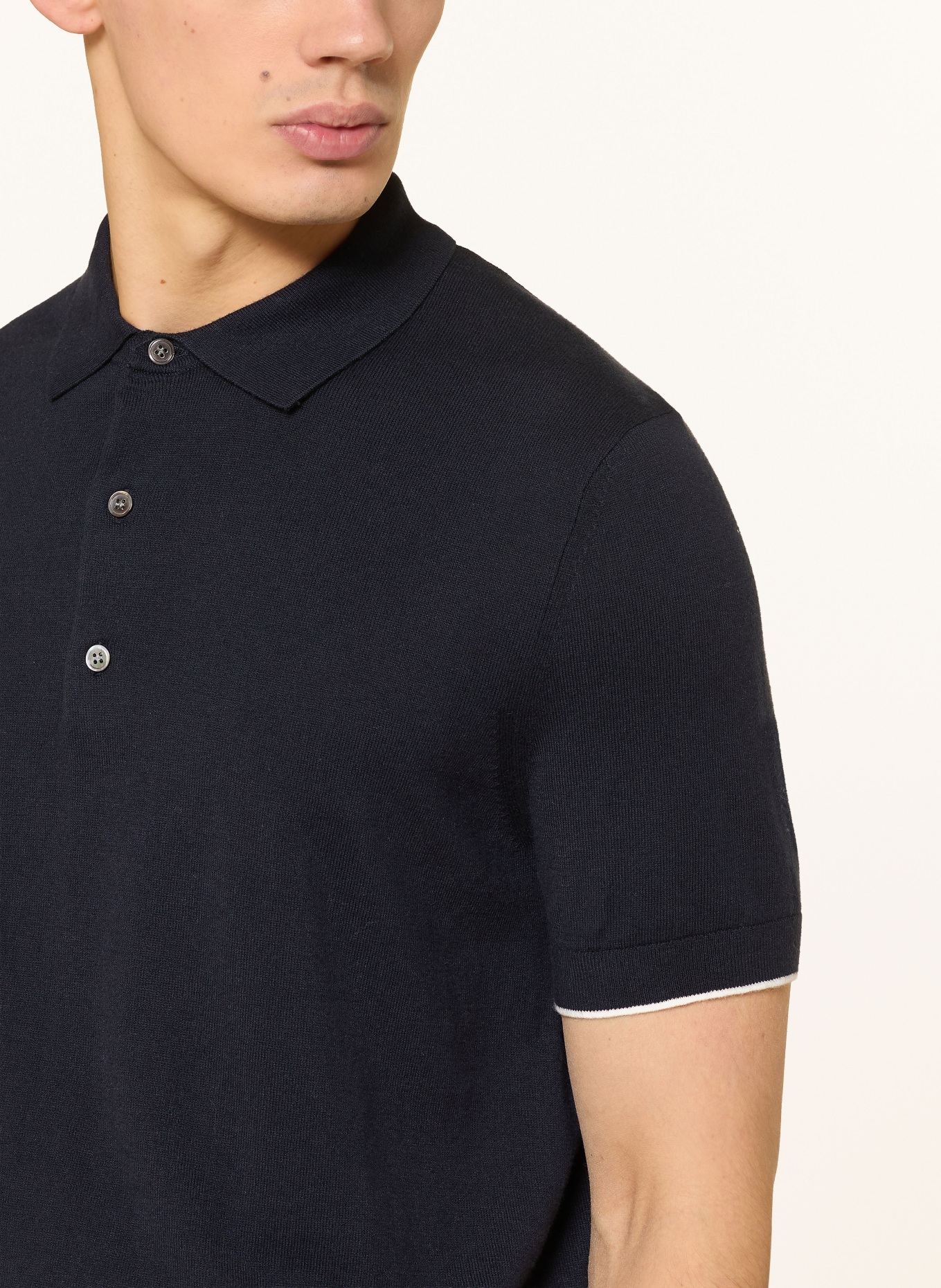 windsor. Strick-Poloshirt CASHMILO: DUNKELBLAU / WEISS