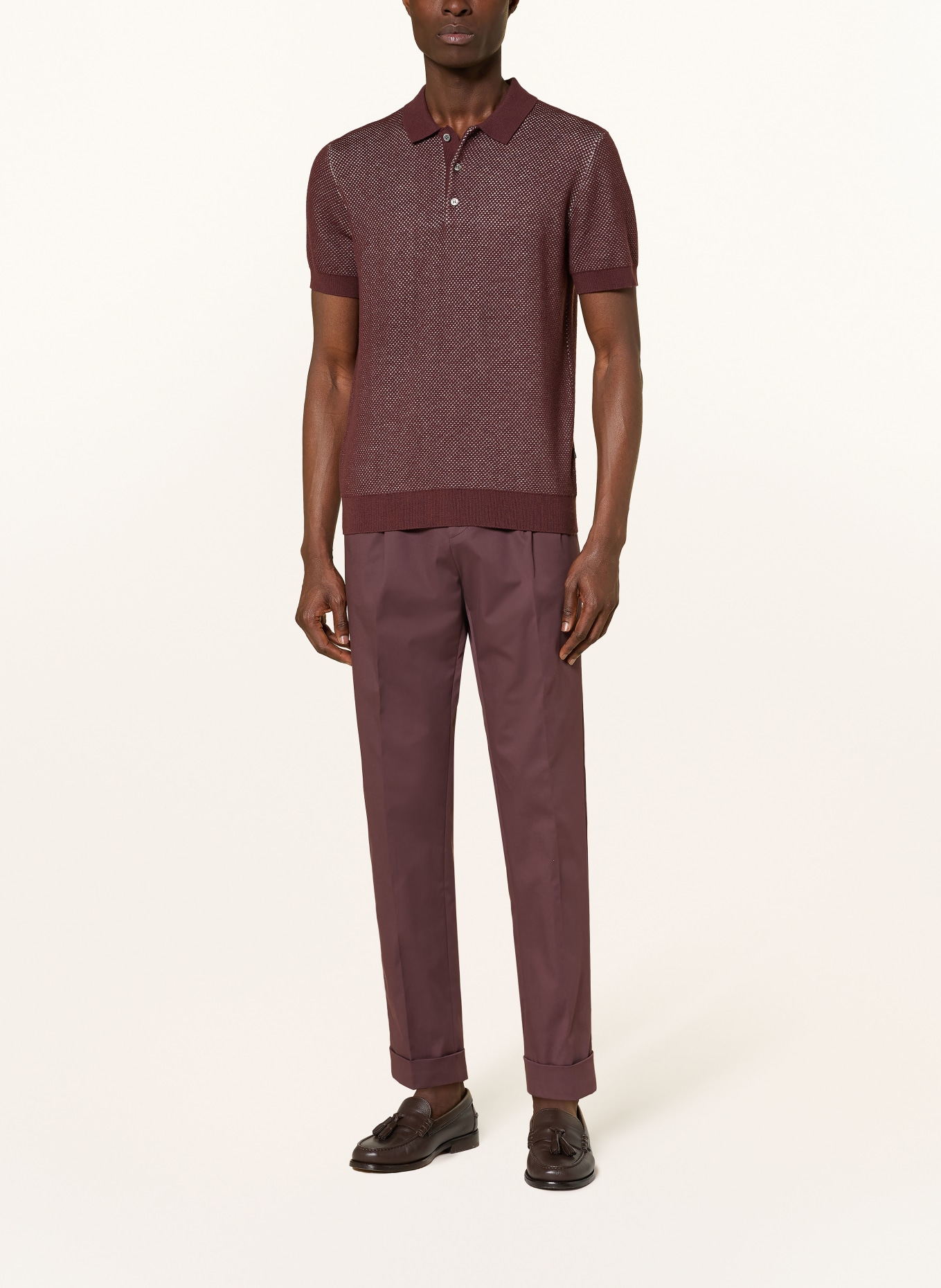 windsor. CASHMILO knitted polo shirt: COGNAC / WHITE