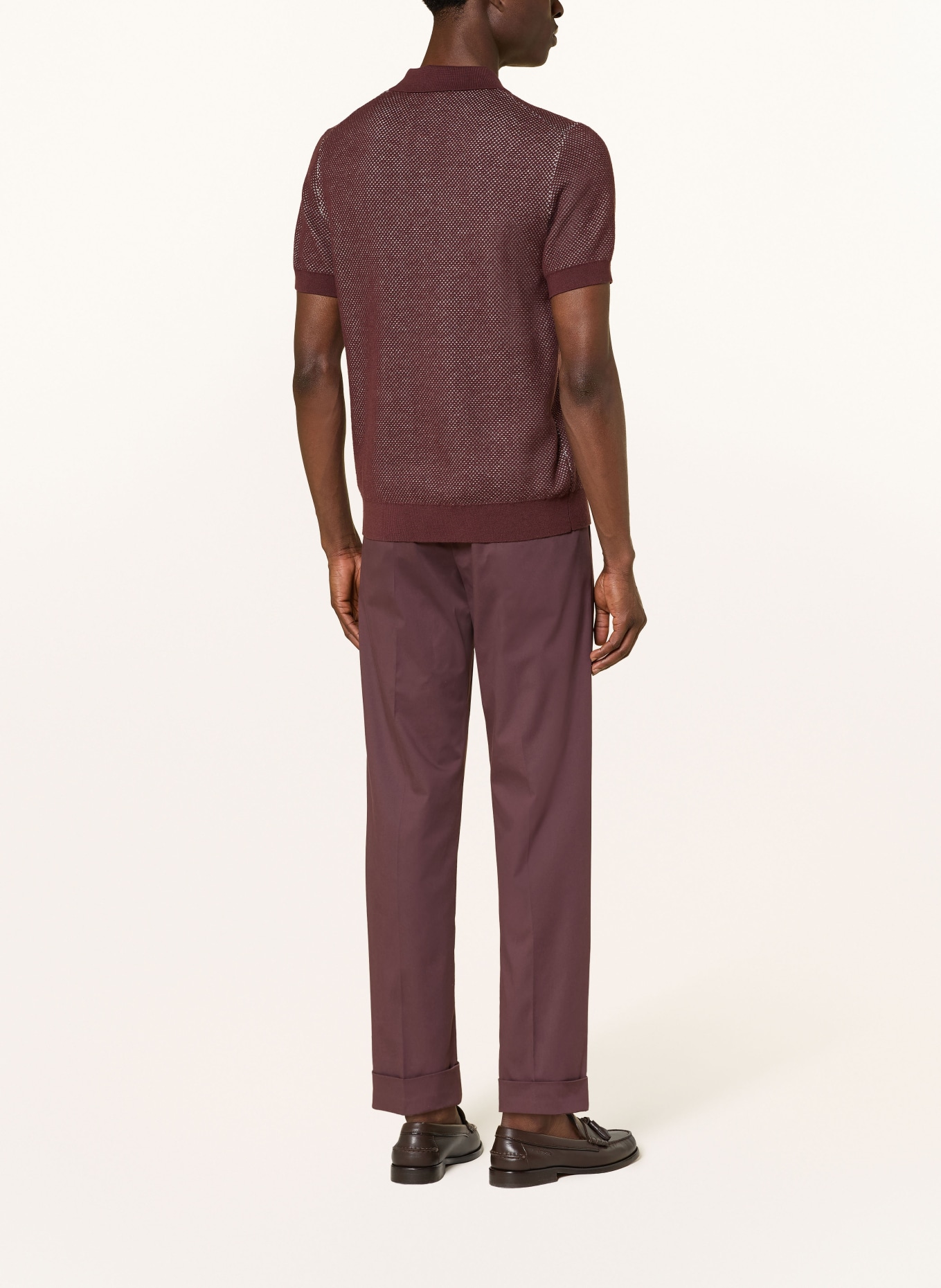 windsor. CASHMILO knitted polo shirt: COGNAC / WHITE