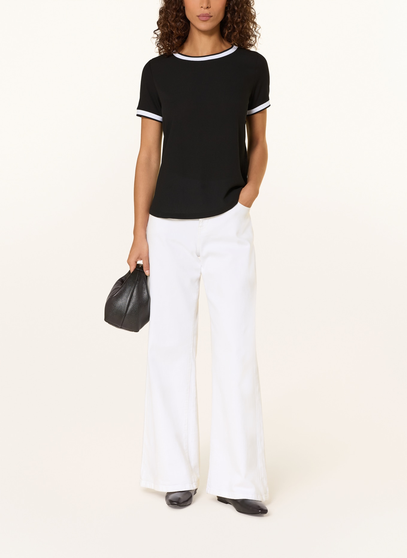 MORE & MORE T-Shirt im Materialmix: SCHWARZ / WEISS