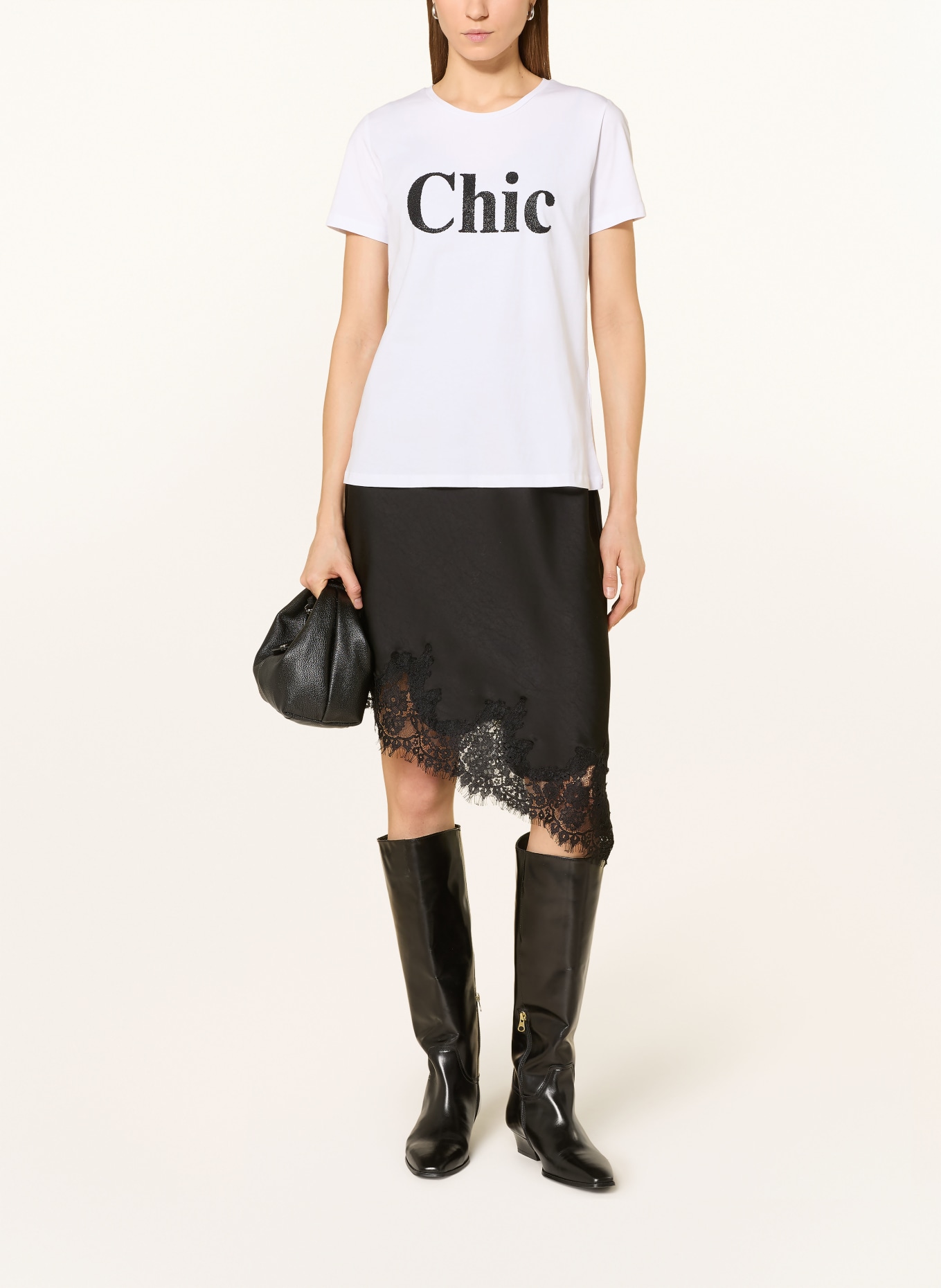 MORE & MORE Tričko s ozdobnými kameny: BÍLÁ / ČERNÁ