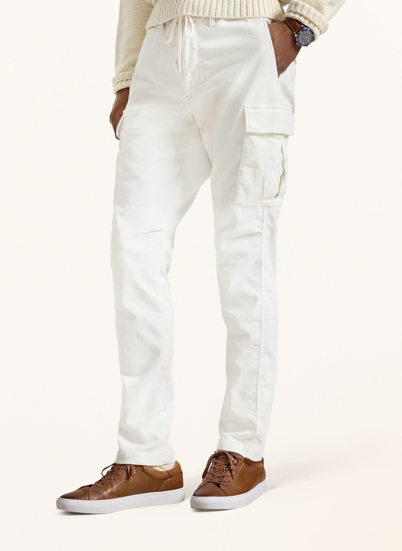 POLO RALPH LAUREN Cargohose Slim Fit aus Cord: CREME