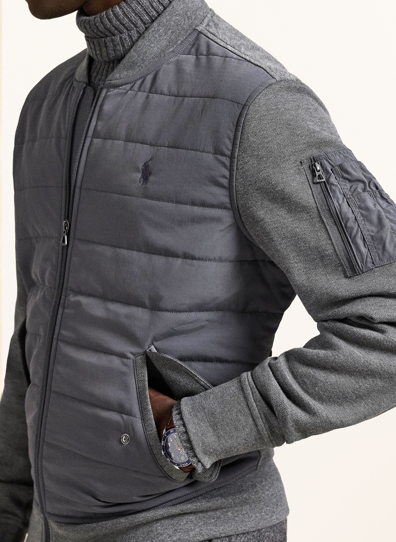 POLO RALPH LAUREN Sweatjacke im Materialmix: GRAU