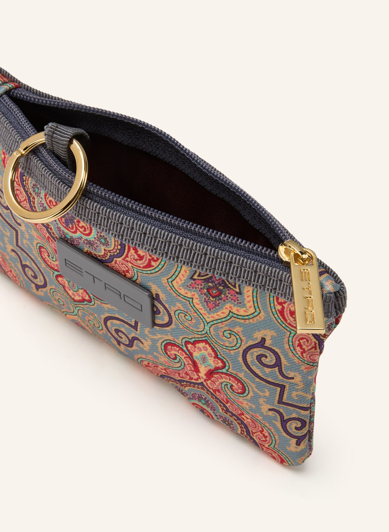 ETRO Pouch MINI: GRAU / DUNKELLILA / ORANGE