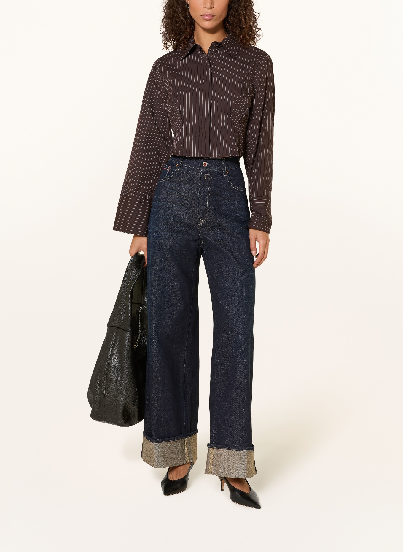 NEO NOIR Bluzka koszulowa FROST: CIEMNOBRĄZOWY / BIAŁY