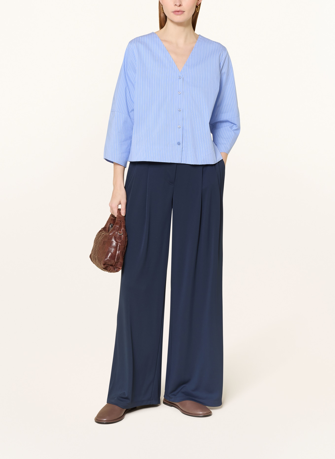 SELECTED Femme Bluse mit 3/4-Arm: HELLBLAU / WEISS