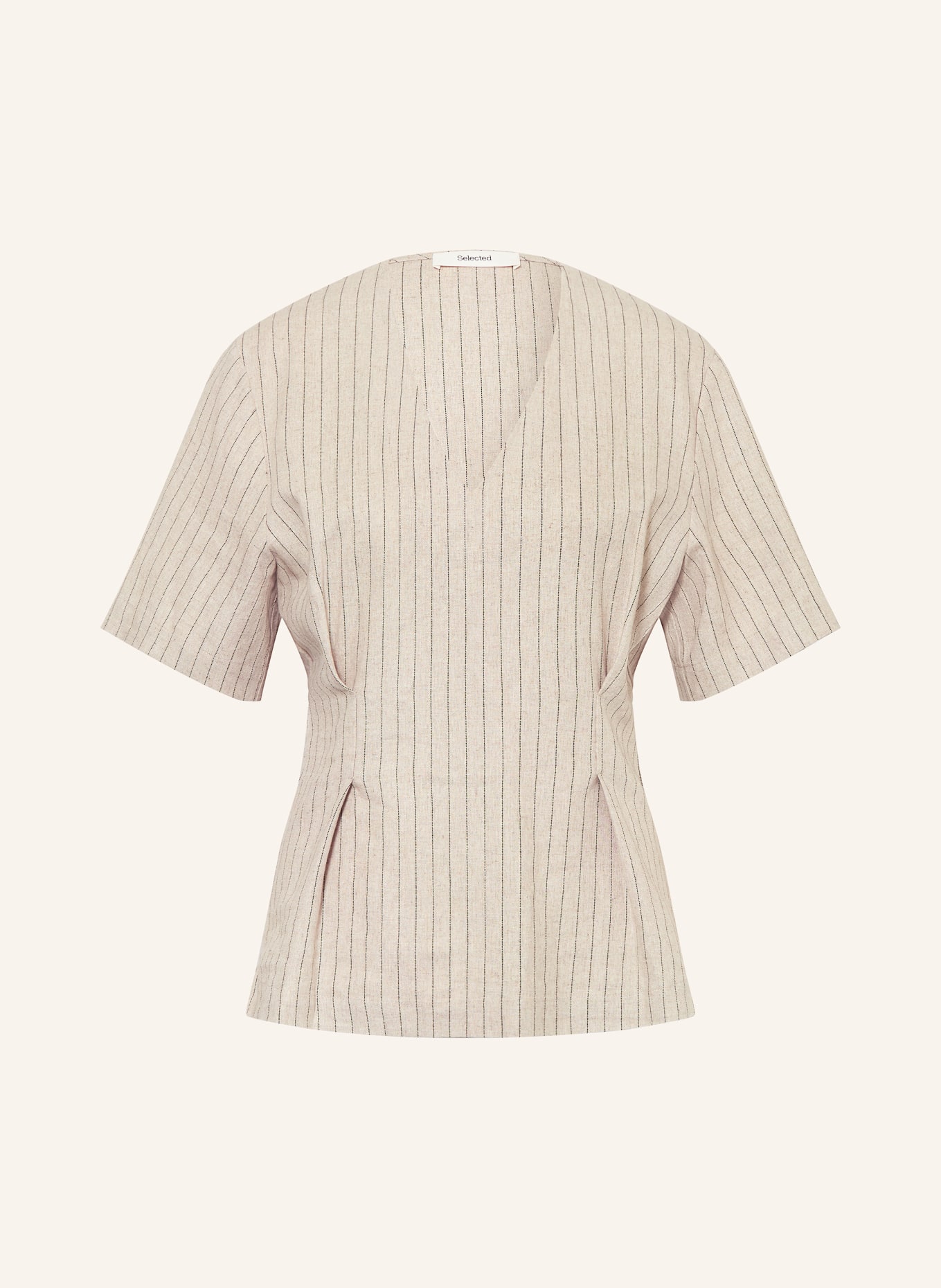 SELECTED Femme Blusenshirt mit Leinen: BEIGE / SCHWARZ