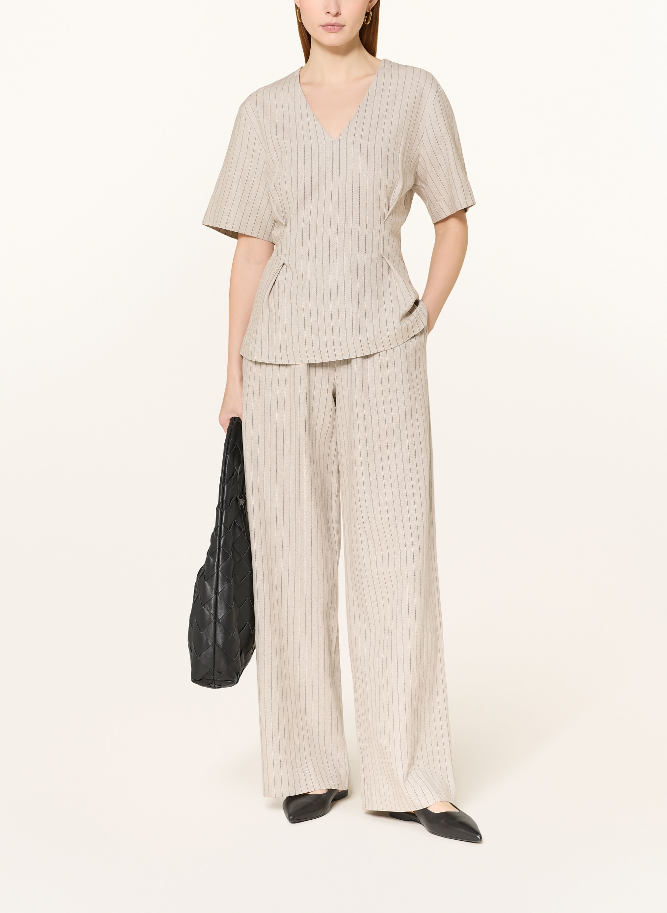 SELECTED Femme Blusenshirt mit Leinen: BEIGE / SCHWARZ