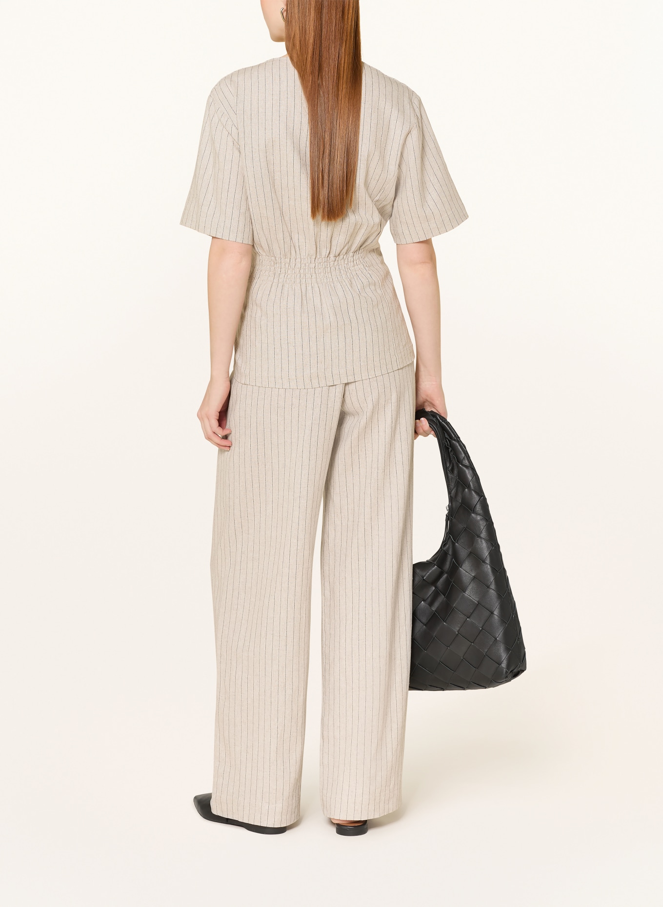 SELECTED Femme Blusenshirt mit Leinen: BEIGE / SCHWARZ