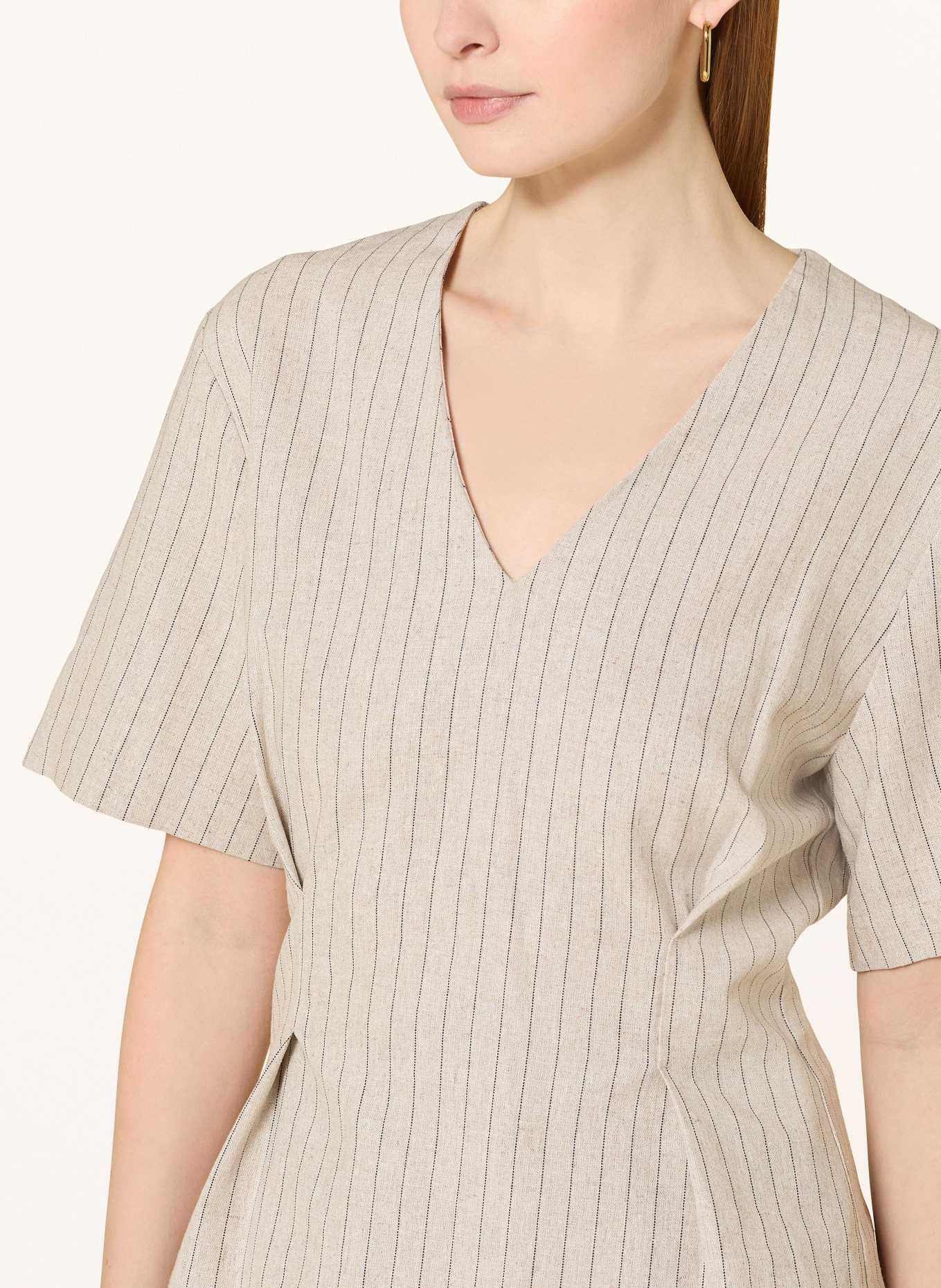 SELECTED Femme Blusenshirt mit Leinen: BEIGE / SCHWARZ