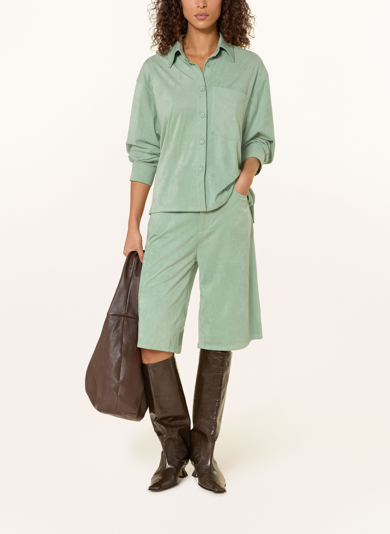 ELIAS RUMELIS BEBBI velvet shirt blouse: LIGHT GREEN