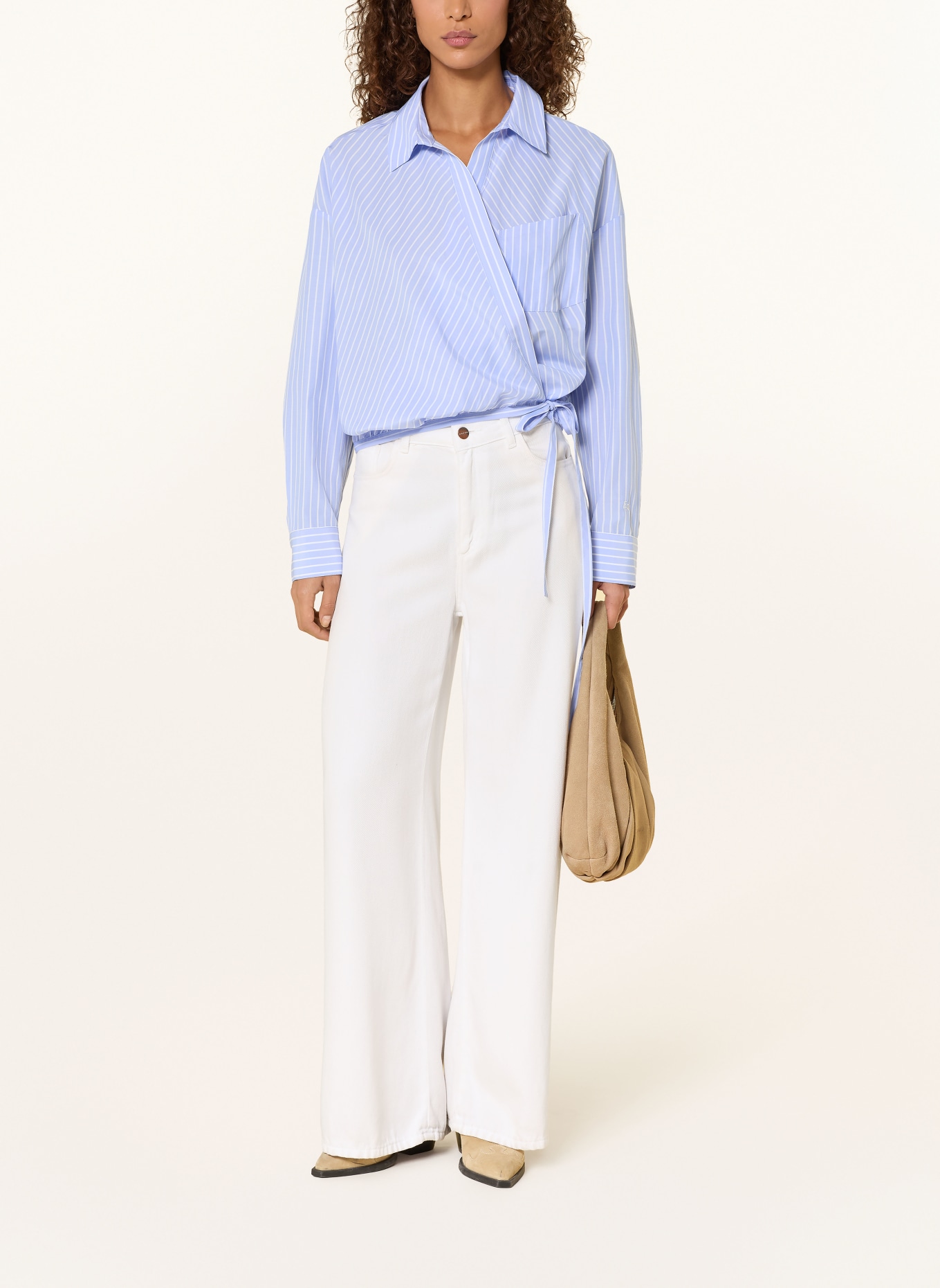 ELIAS RUMELIS SAYLOR wrap blouse: LIGHT BLUE / WHITE