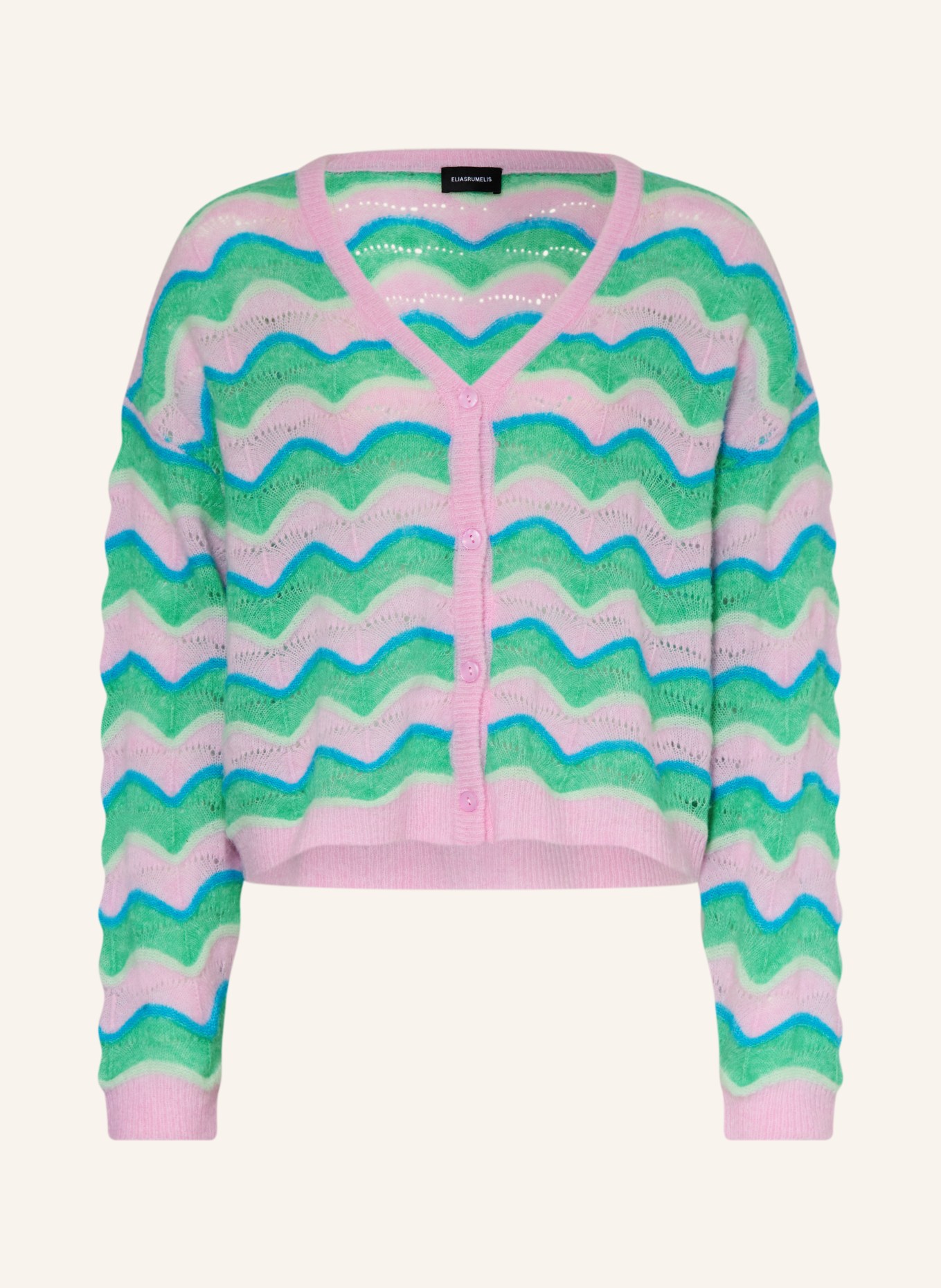 ELIAS RUMELIS LUELLA cardigan: GREEN / LIGHT PINK