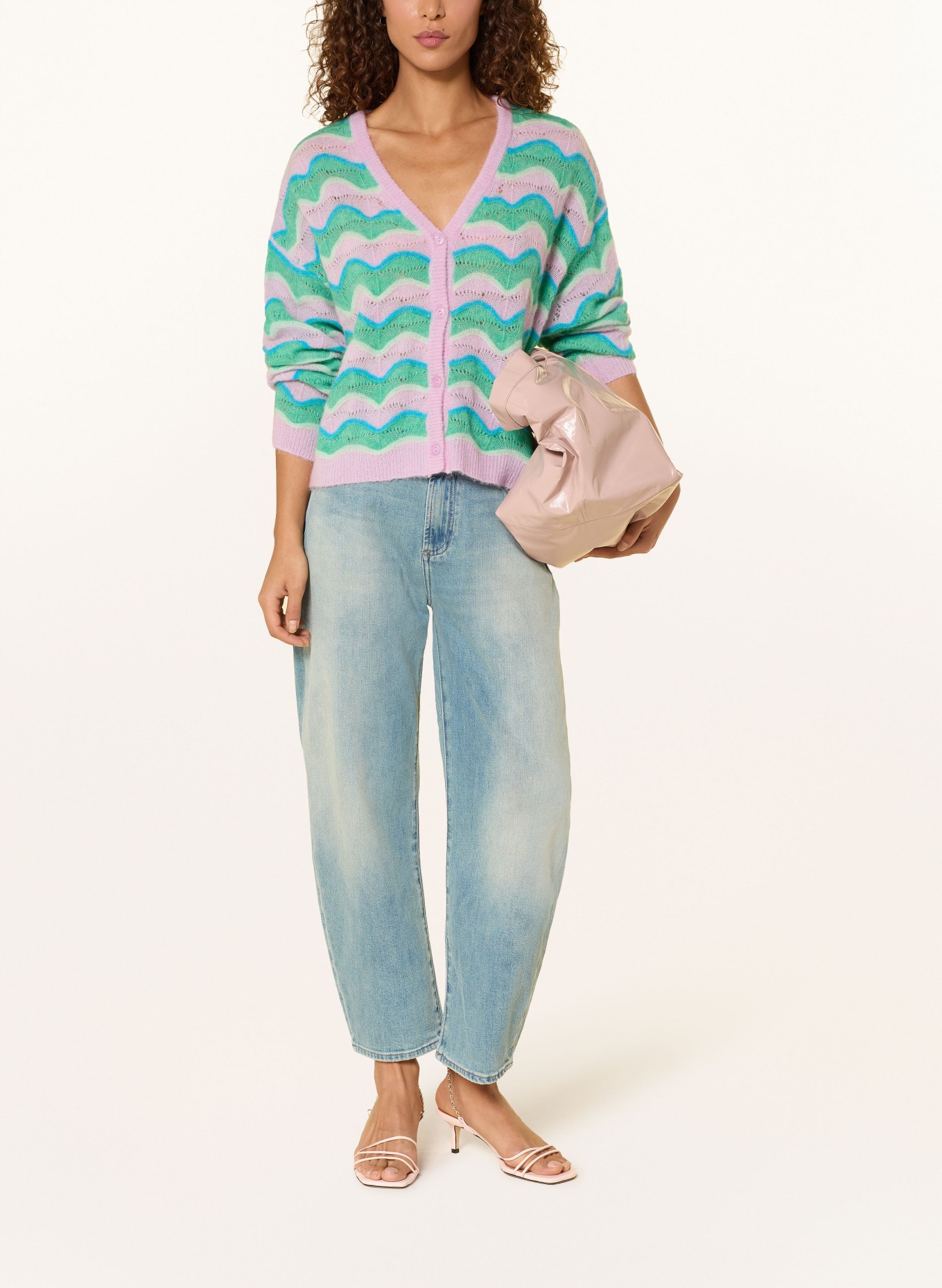 ELIAS RUMELIS LUELLA cardigan: GREEN / LIGHT PINK