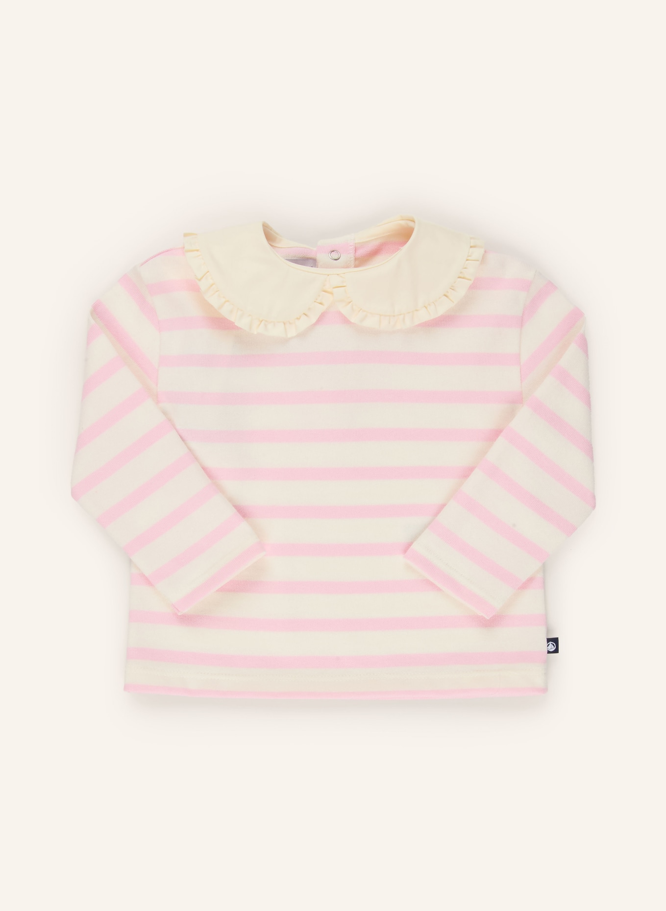 PETIT BATEAU Longsleeve MARINIERE mit Rüschen: WEISS / ROSA