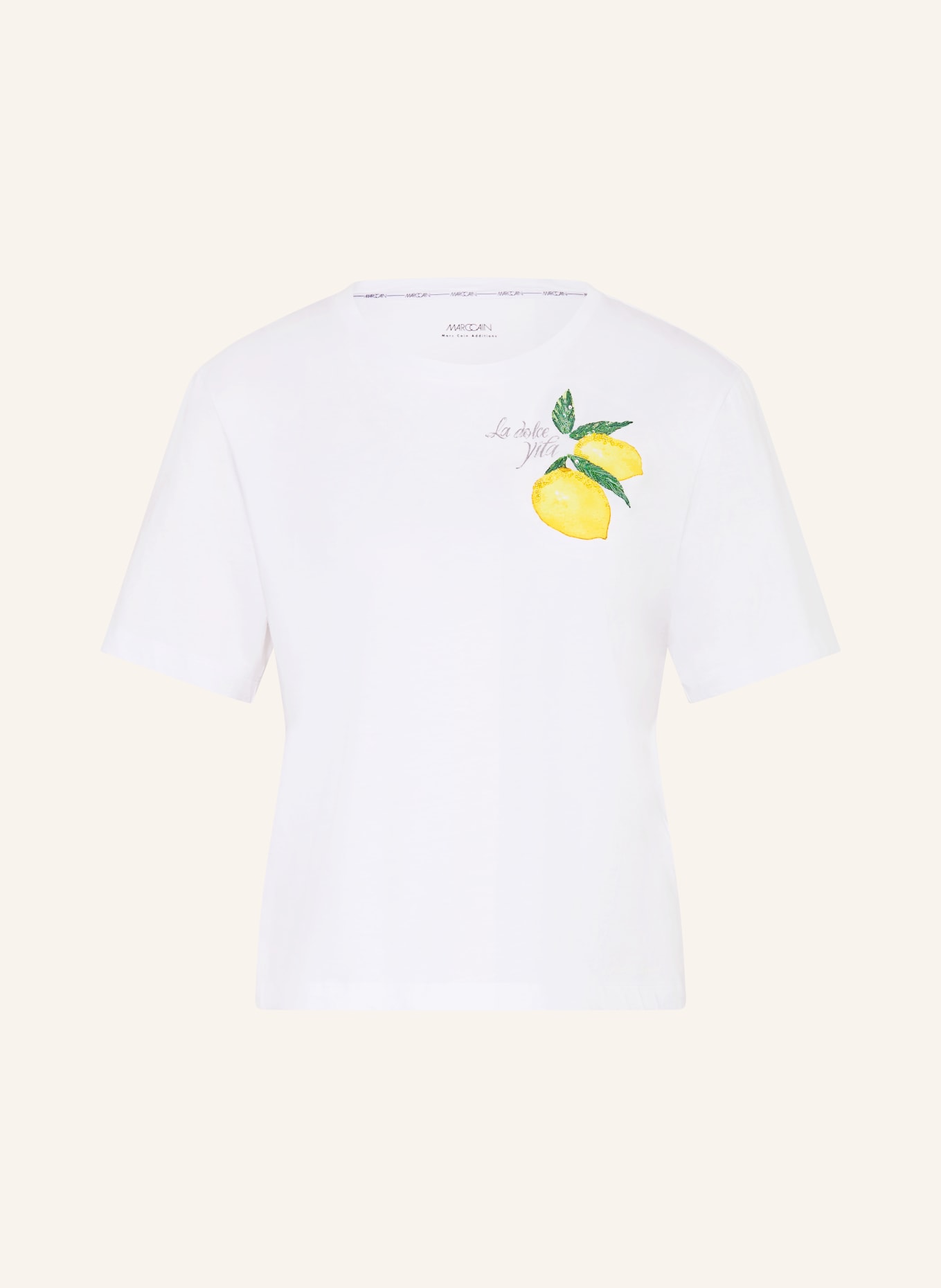 MARC CAIN T-Shirt mit Pailletten: 100 WHITE