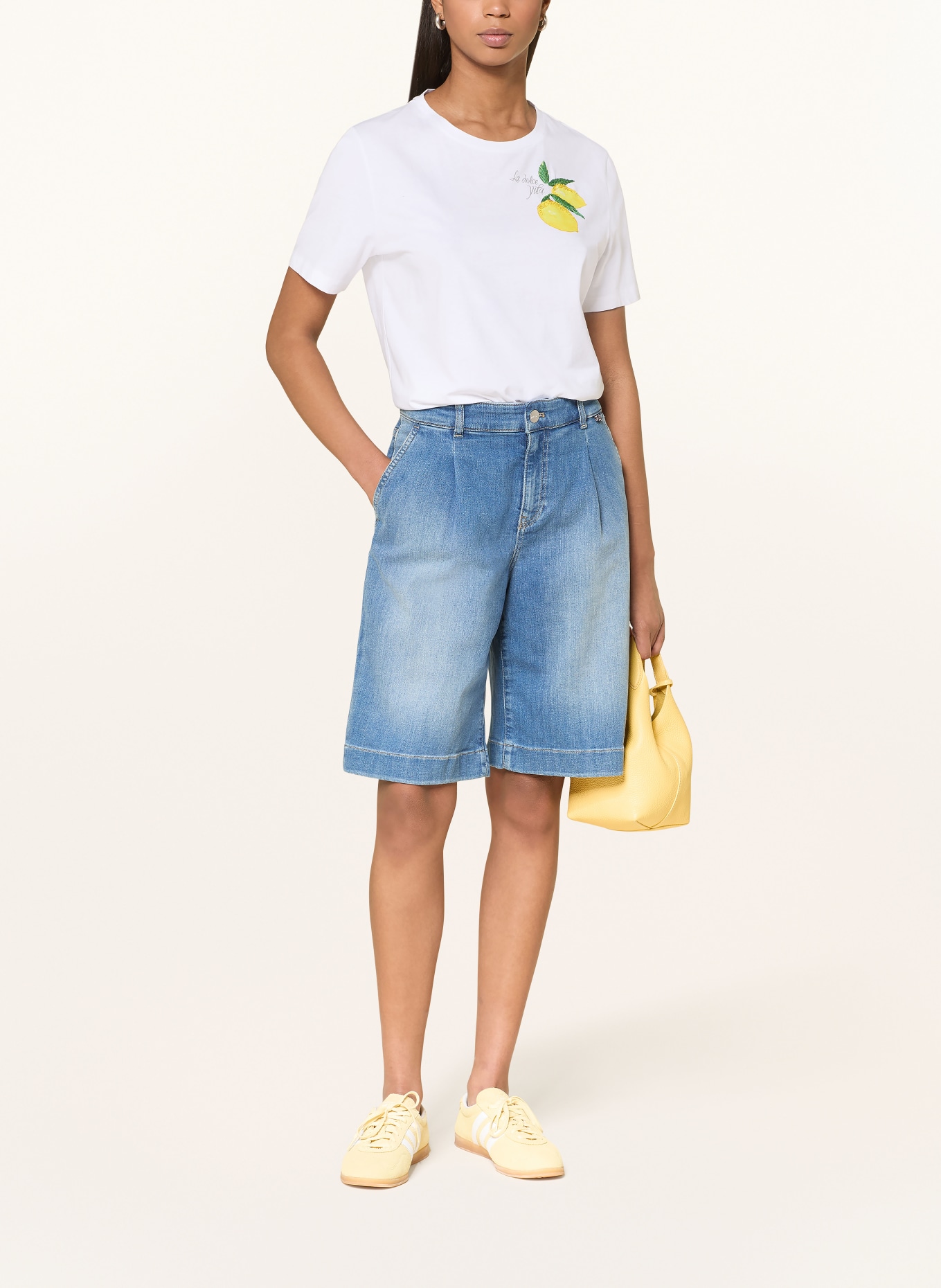 MARC CAIN T-Shirt mit Pailletten: 100 WHITE