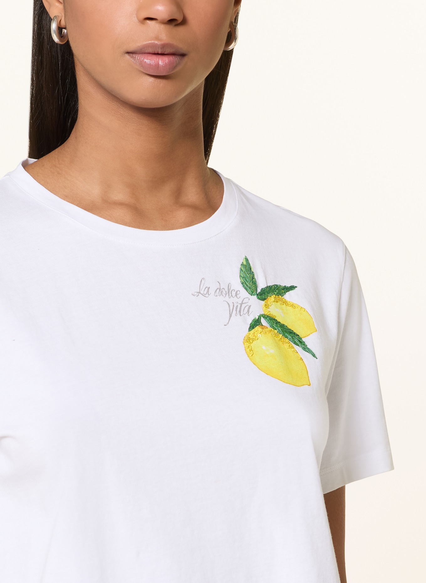 MARC CAIN T-Shirt mit Pailletten: 100 WHITE