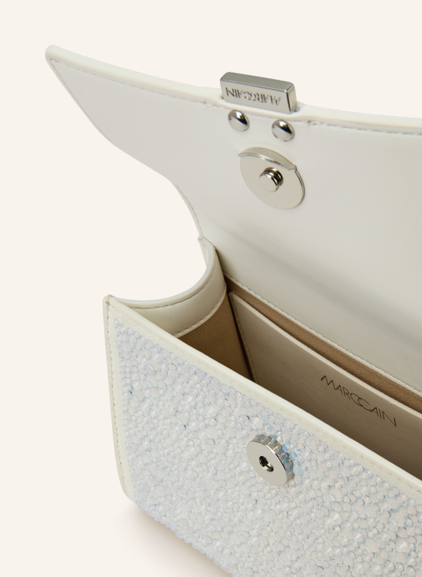 MARC CAIN Umhängetasche mit Schmucksteinen: 100 WHITE
