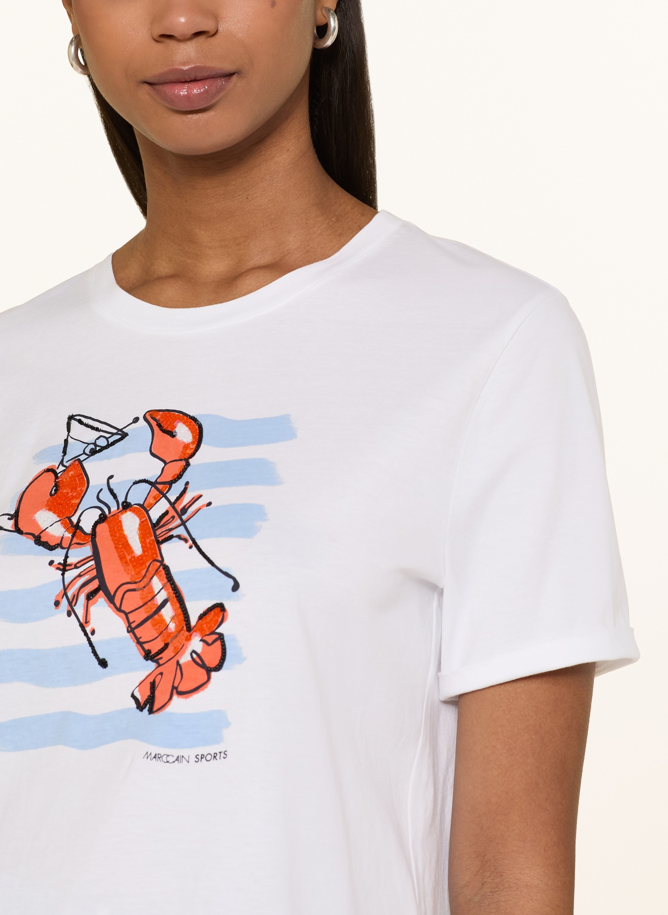 MARC CAIN T-Shirt mit Pailletten: 100 WHITE