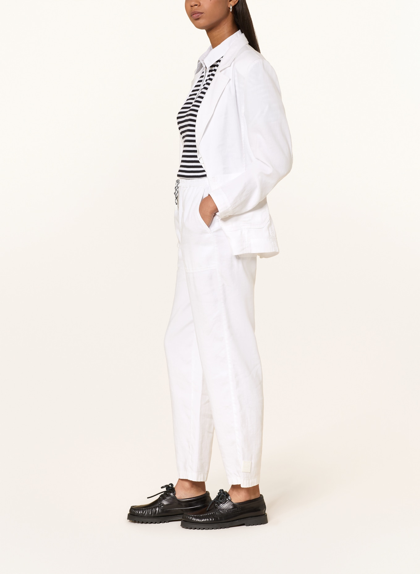 MARC CAIN Hose RANCHI mit Leinen: 100 WHITE