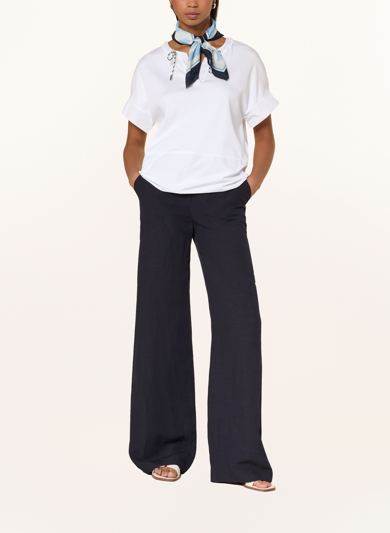 MARC CAIN T-Shirt im Materialmix: 100 WHITE