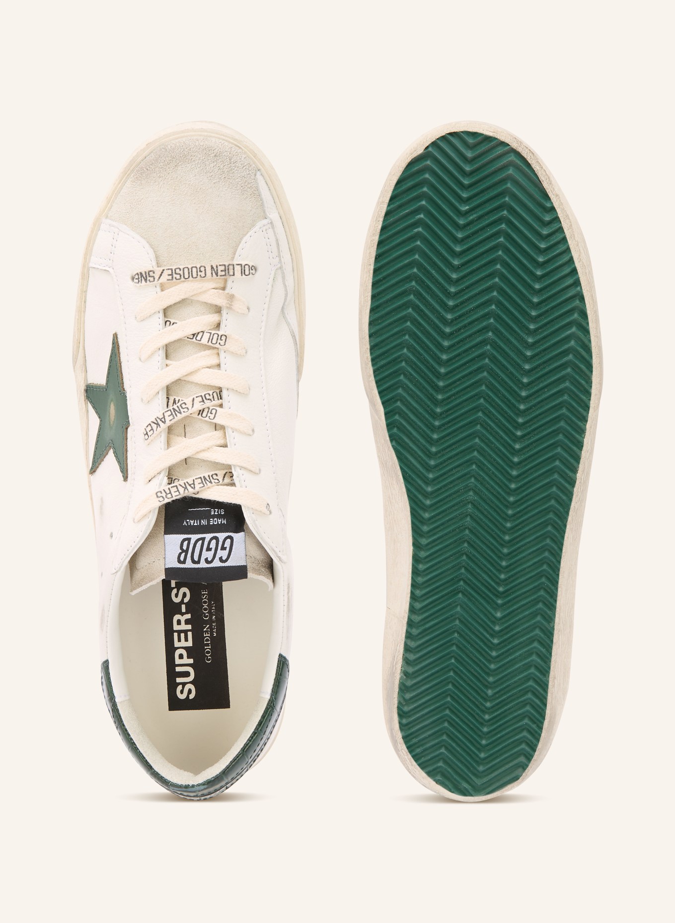 GOLDEN GOOSE Sneaker SUPER-STAR: WEISS / CREME / DUNKELGRÜN