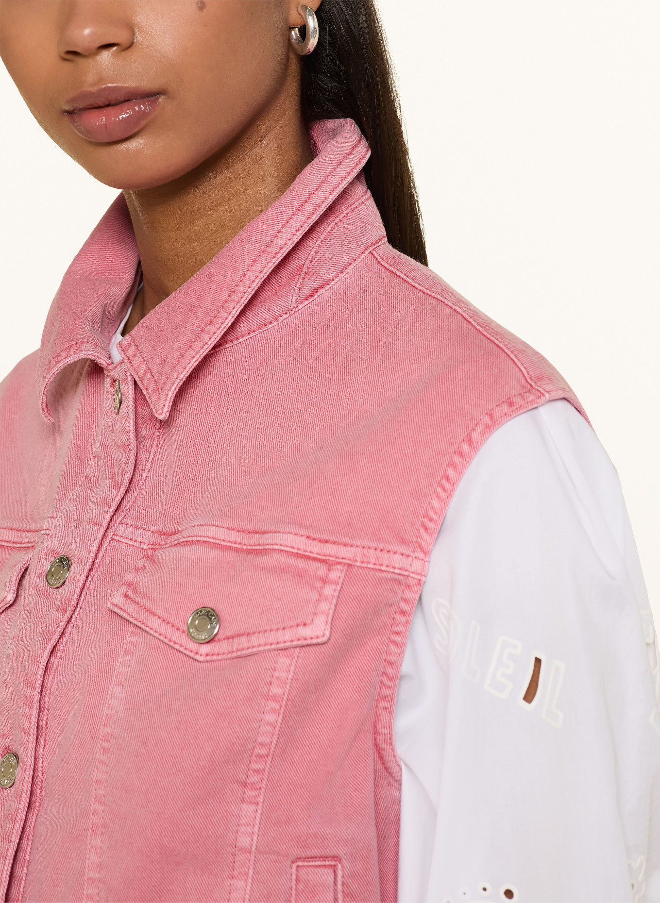 MARC CAIN Cropped denim vest: 246 pink lemonade
