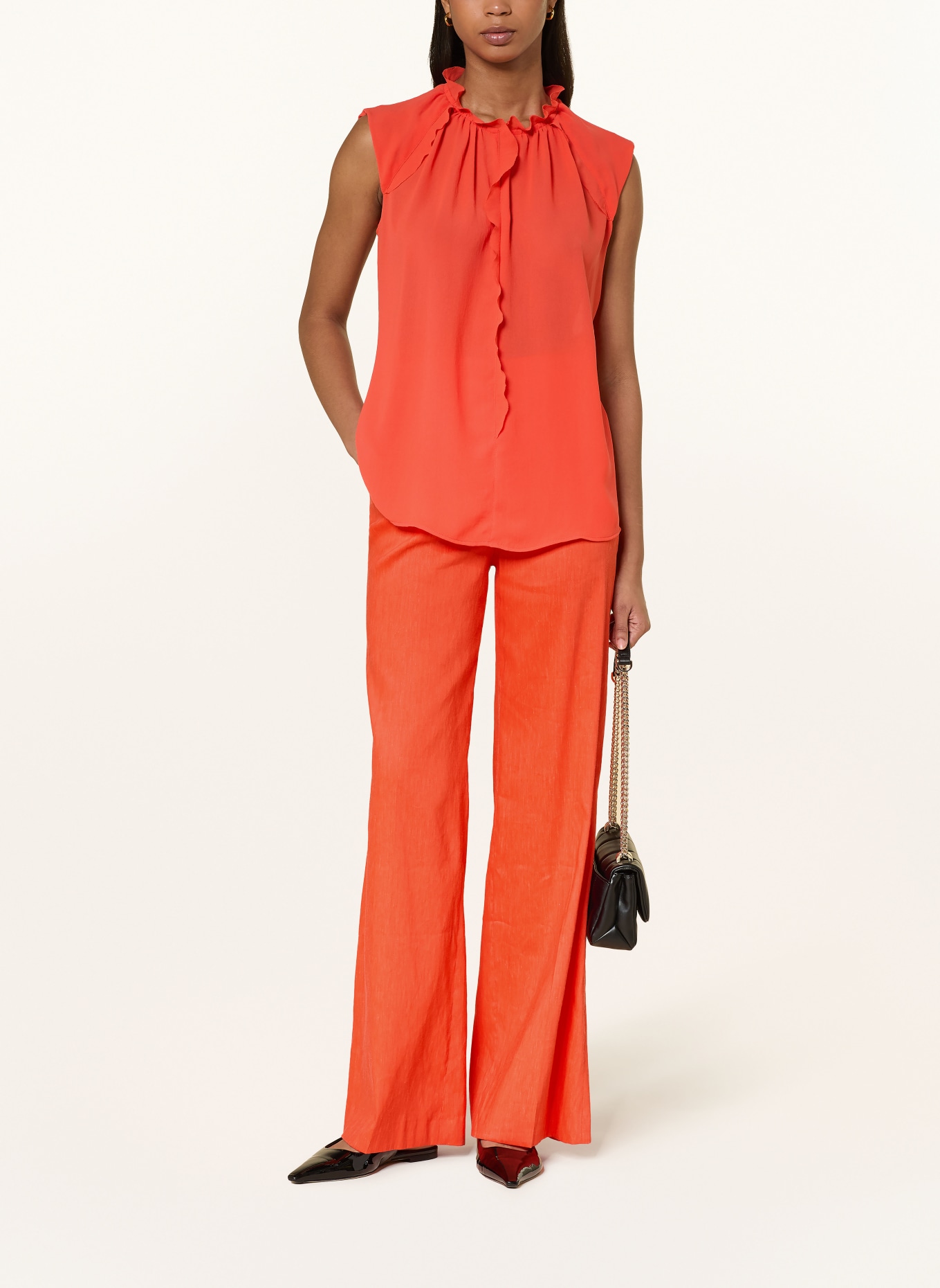 MARC CAIN Blusentop mit Rüschen: 223 bright tomato