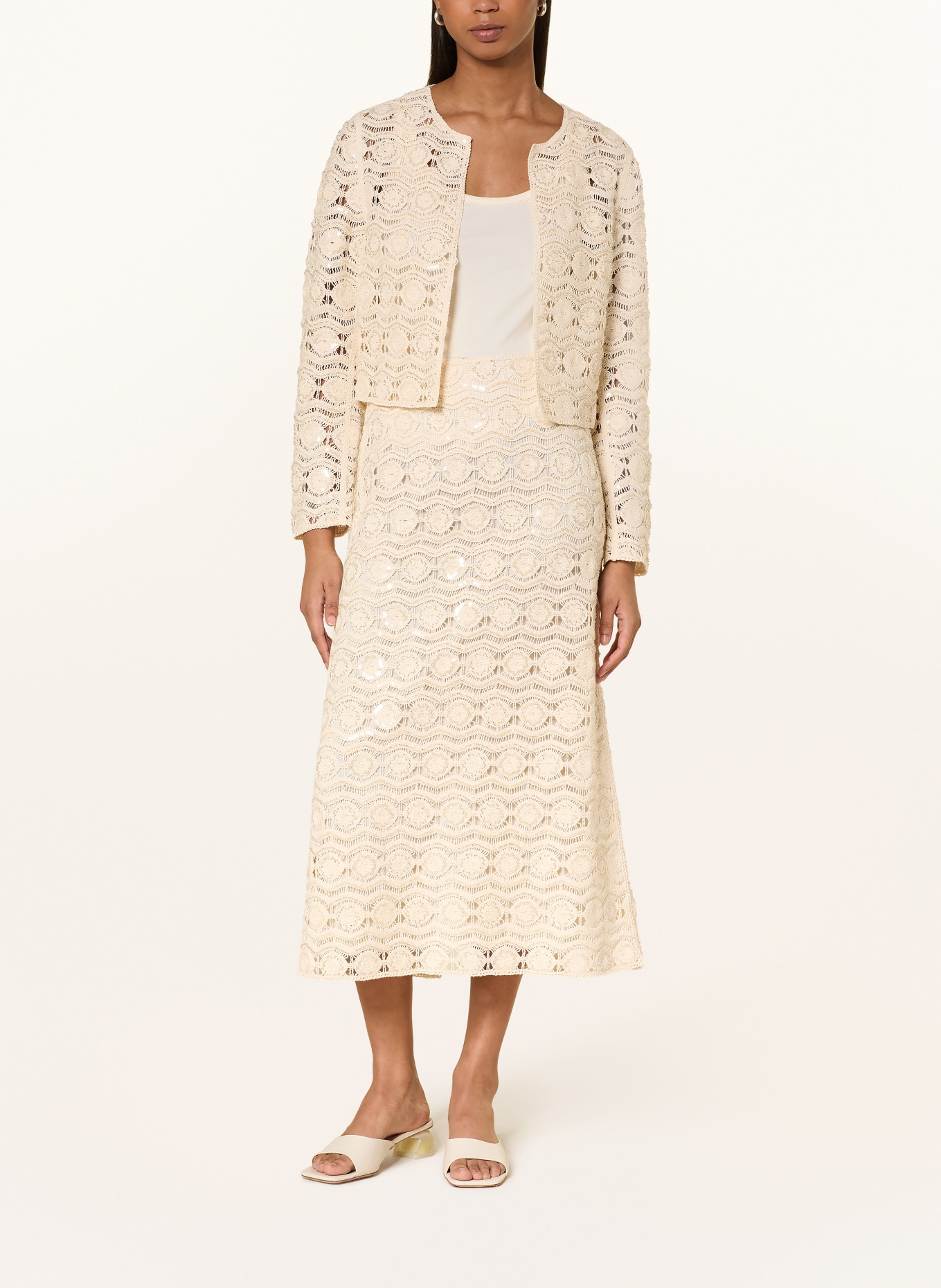 MARC CAIN Häkelrock mit Schmuckperlen: 112 bright ecru