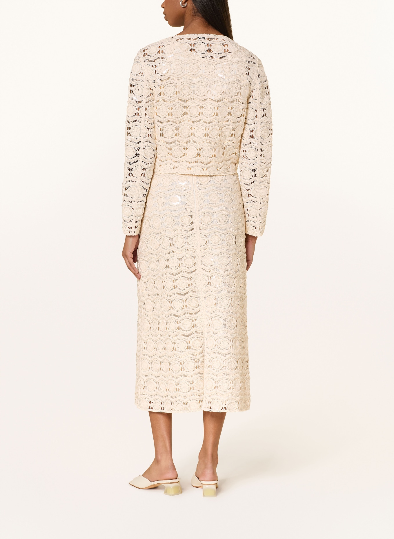 MARC CAIN Crochet jacket with decorative beads: 112 bright ecru