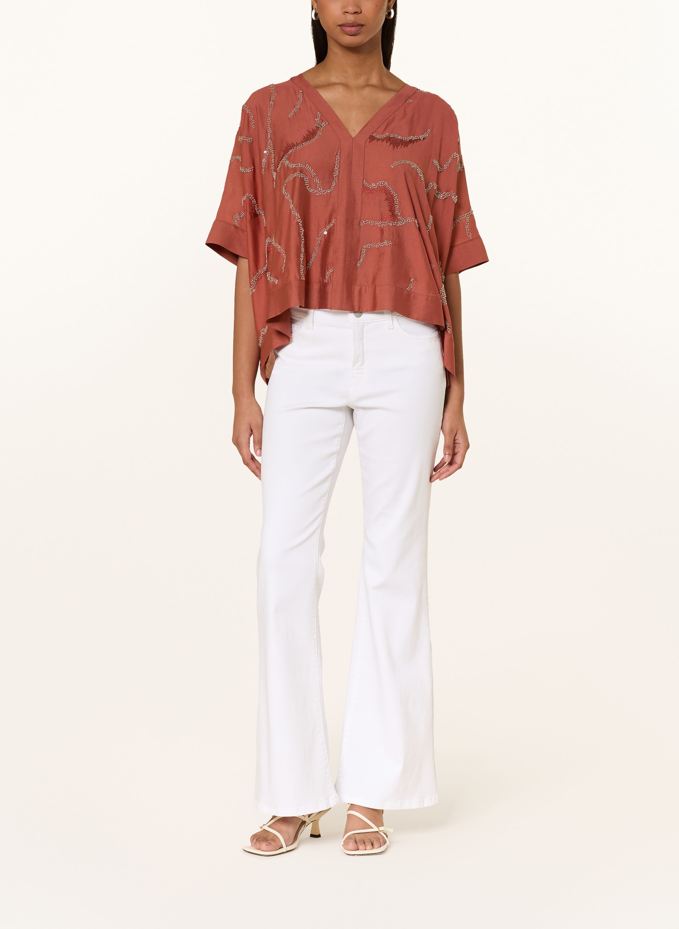 MARC CAIN Blusenshirt mit Schmuckperlen: 488 etruscan red