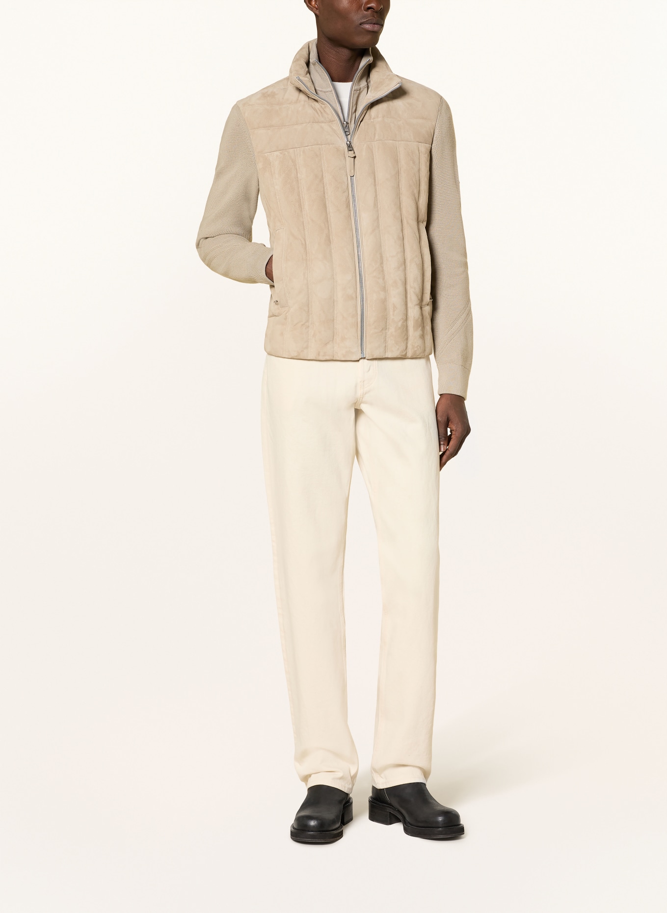 Mackage Kurtka pikowana LANDEN ze skóry w mieszanej kompozycji materiałów: BEŻOWY